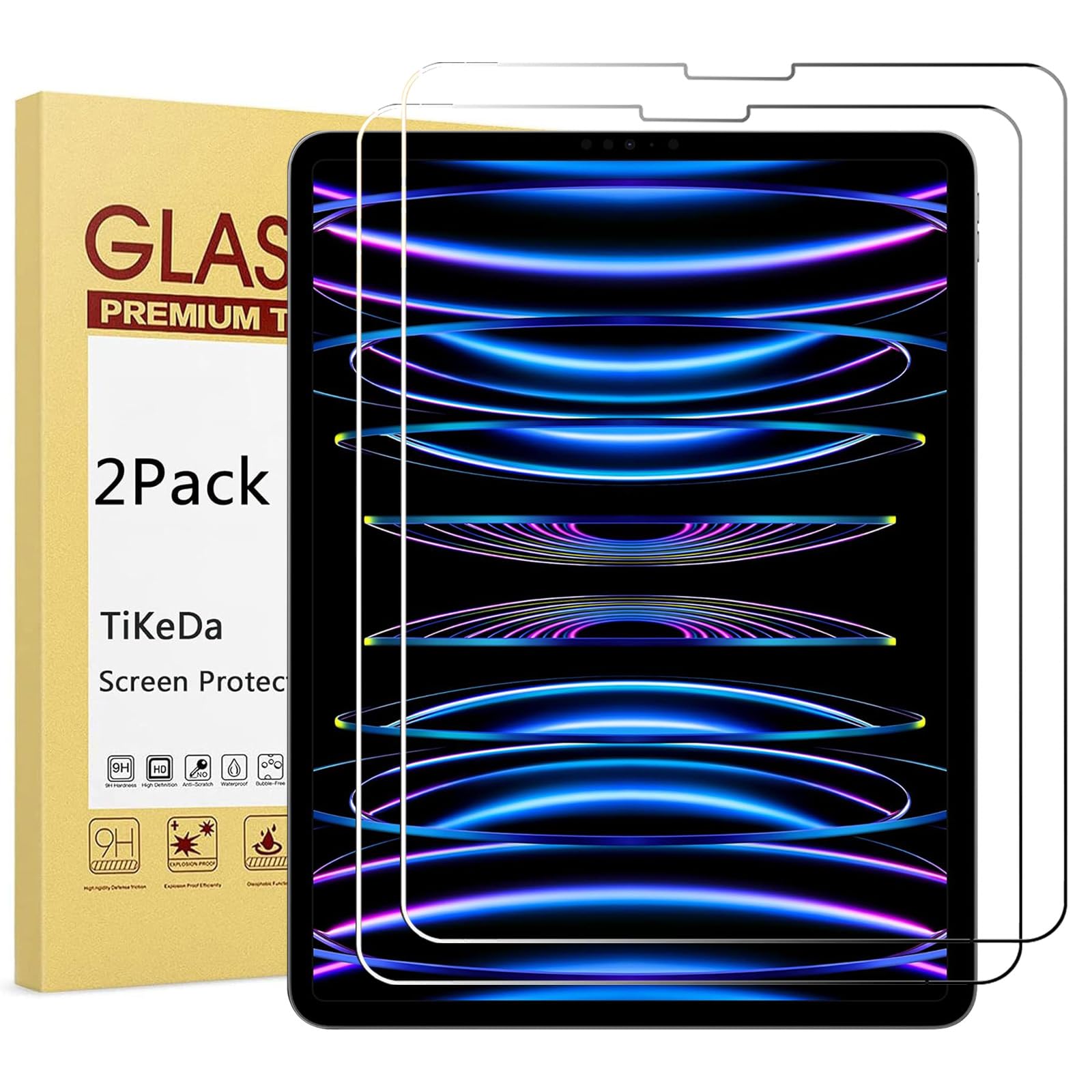 Tikeda 2 Pack Screen Protector For Ipad Pro 12.9 Inch 2022/2021/2020/2018 (6Th/5Th/4Th/3Rd) Mode,Tempered Glass Anti Scratch Cas