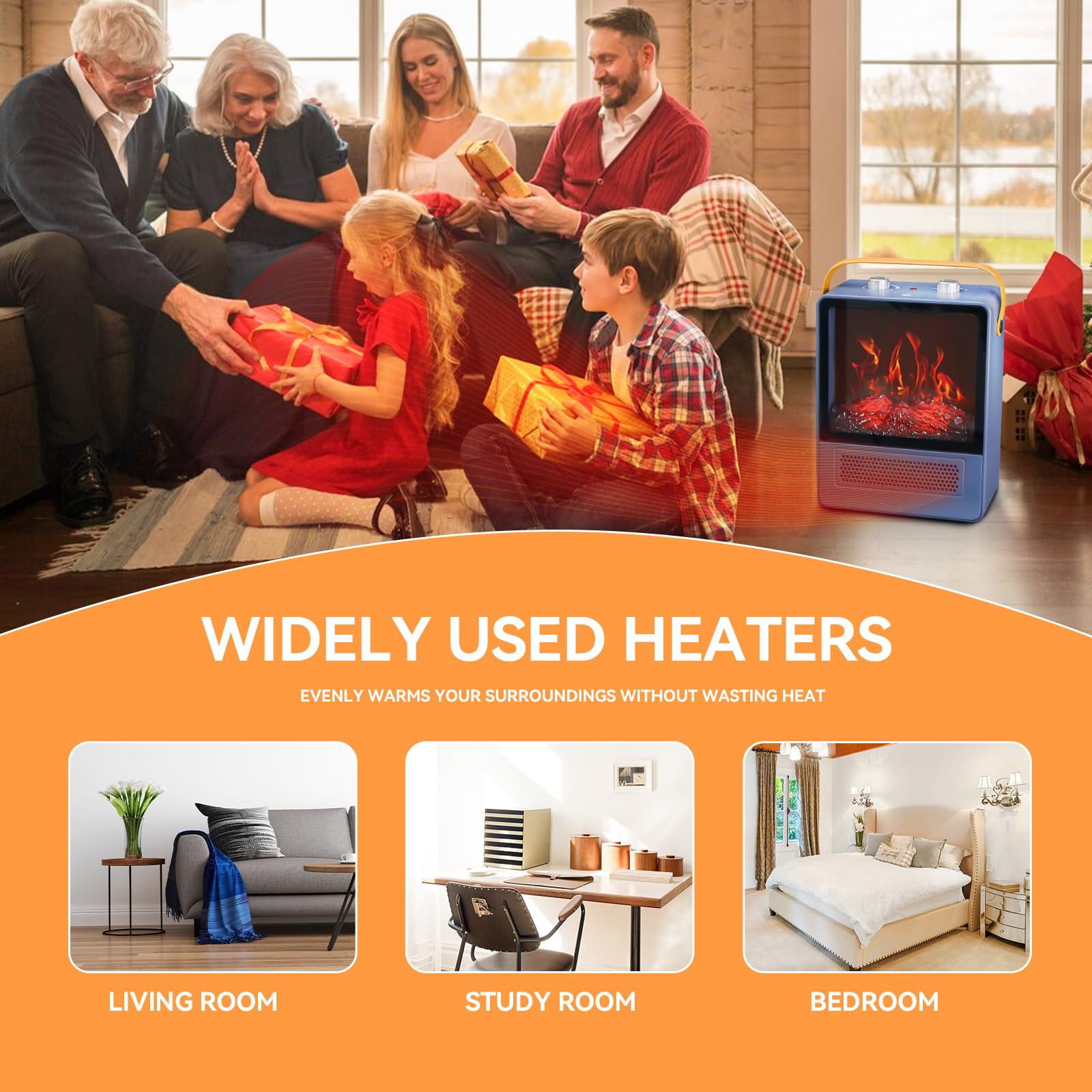 Tempware Electric Fireplace Heater, 1500W Portable Space Heater, Fireplace With Realistic 3D Flame Effect And Overheating Safety