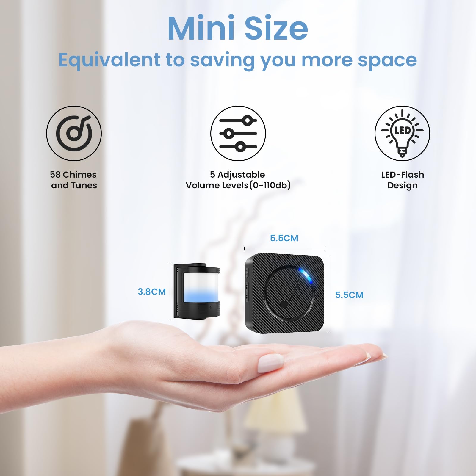 Wireless Motion Sensor Mini Size   Motion Detector Alarm Chimes Door Sensor With Led Light 500 Ft Range Commercial Door Entry Al