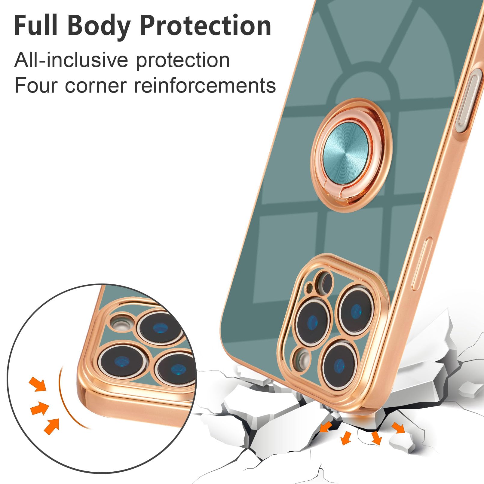 Eyzutak Case For Iphone 16 Pro Max, Phone Case With 360 Rotatable Finger Ring Holder Kickstand Magnetic Car Mount Supported Shin