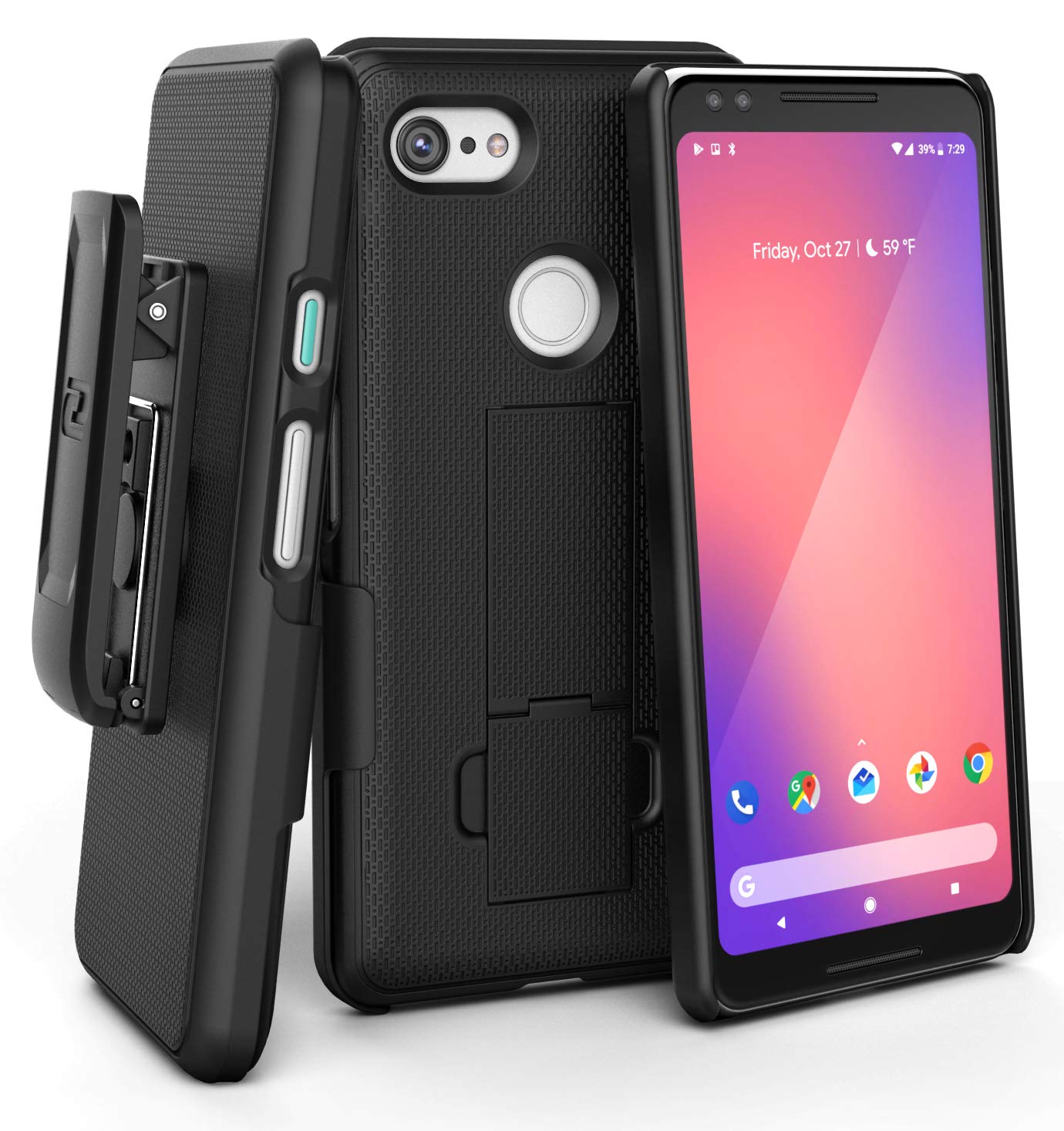 Encased DuraClip Pixel 3 Belt Clip Case, Slim Fit Holster Shell Combo (Rubberized Grip) Smooth Black