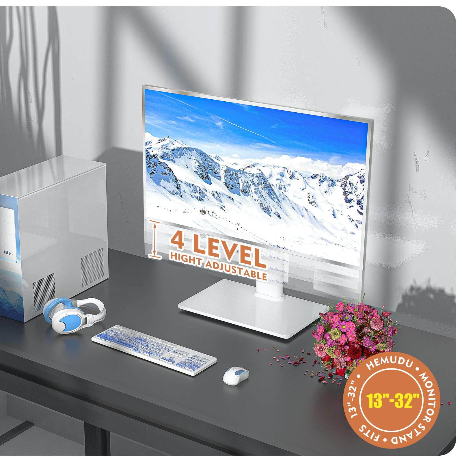 Single Lcd Computer Monitor Free Standing Desk Stand Riser For 13 Inch To 32 Inch Screen With Swivel, Height Adjustable, Rotatio