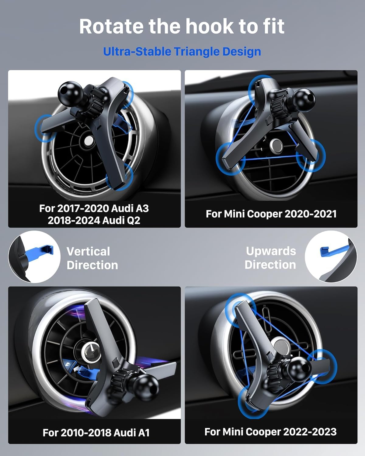 Yosh Car Vent Phone Mount Universal For Round Vent, Audi A1, Mini Cooper 2020-23&Countryman, Mercedes Benz Car Accessories Phone