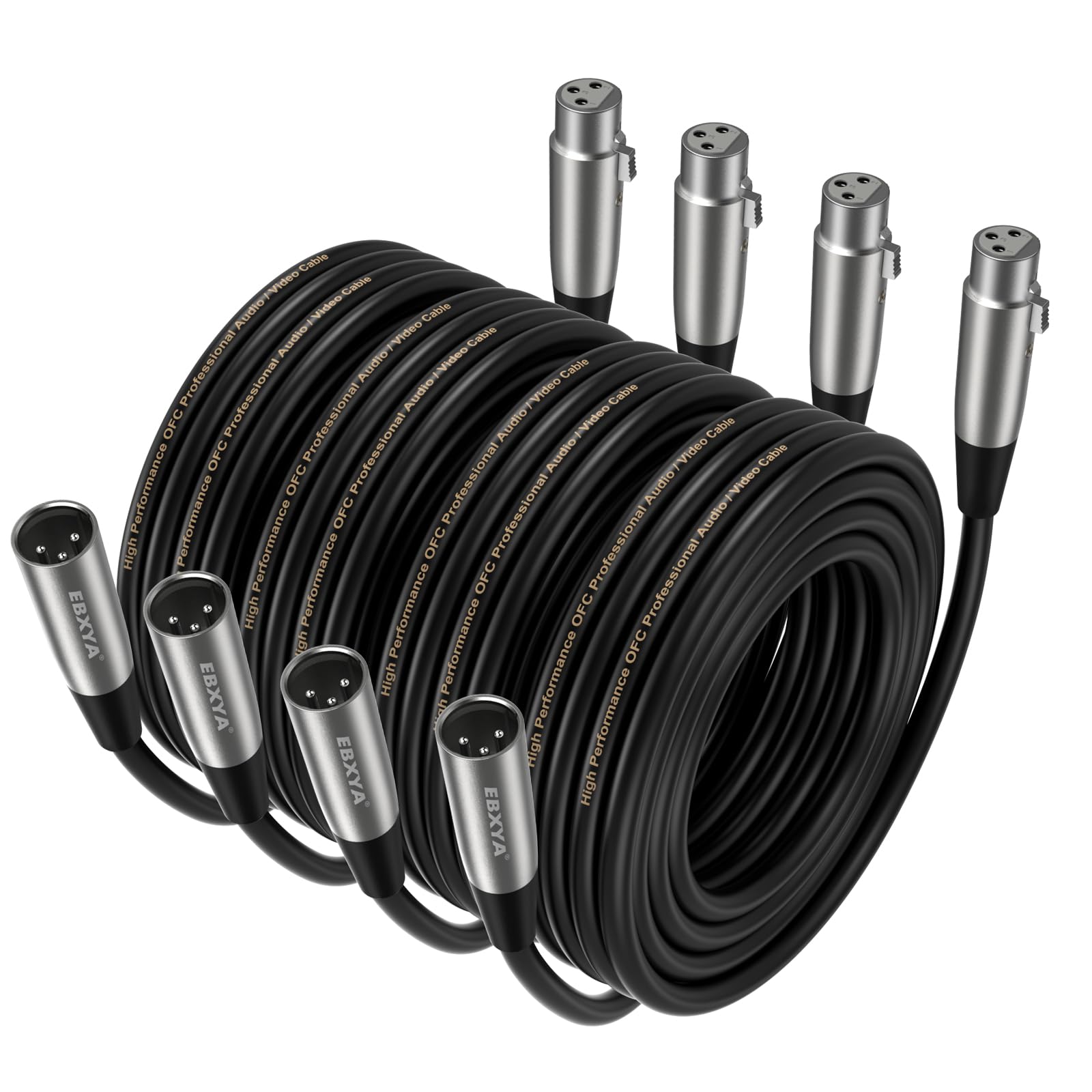 EBXYA XLR Cable 25ft 4 Pack - Male to Female XLR Microphone Cable for Mic Mixer, Speaker, Recording Studio, Black