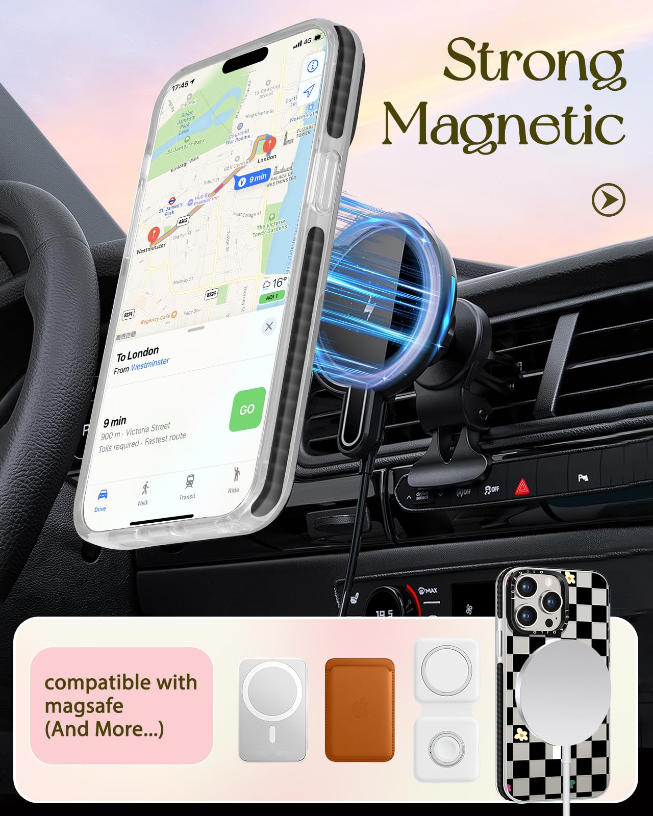 Lotadilo For Iphone 13 Pro Case For Women Girls - Cute Design Compatible With Magsafe Magnetic Ring Holder Stand Black Flower Ae
