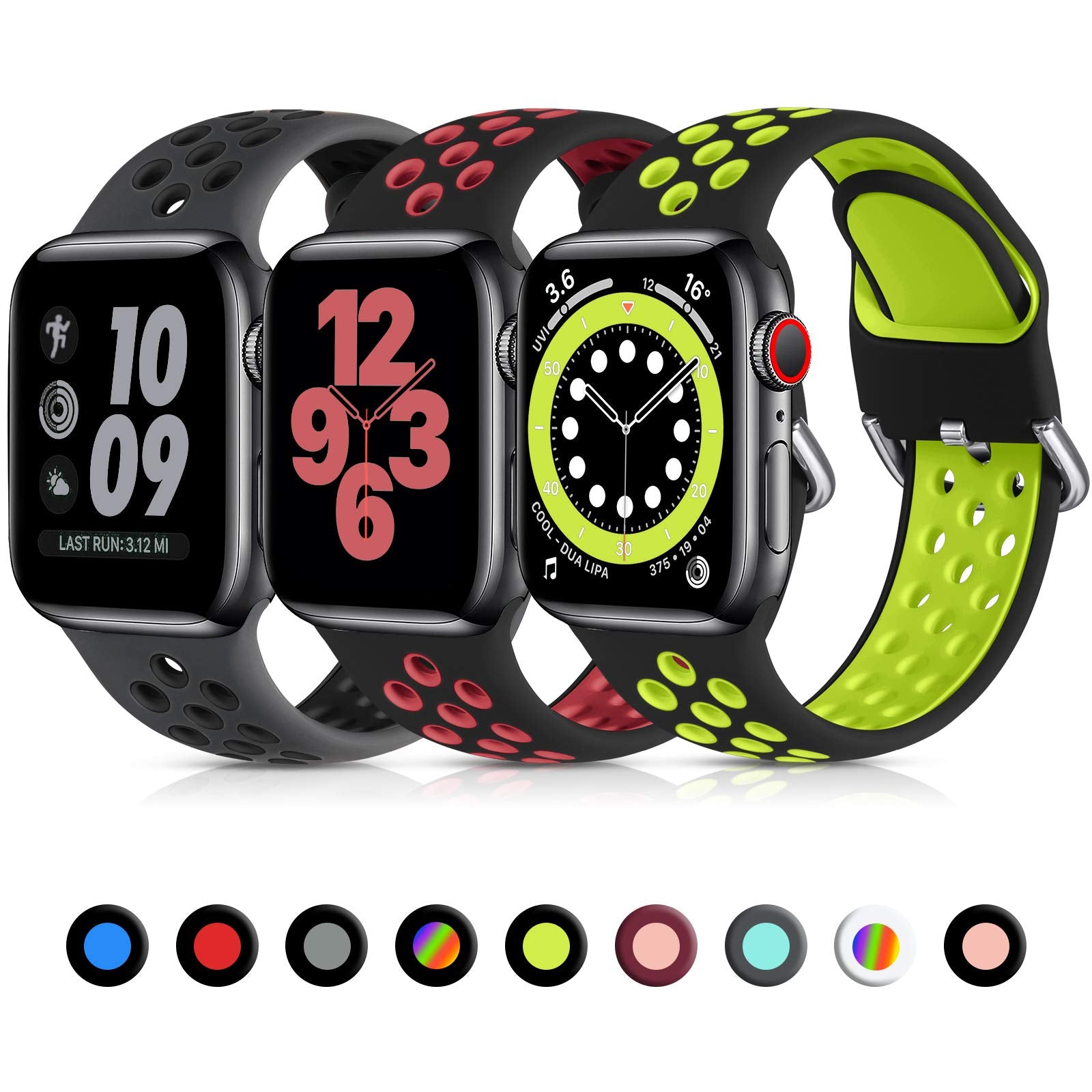 Lerobo 3 Pack Breathable Sport Band Compatible With Apple Watch 45Mm 44Mm 46Mm 42Mm 49Mm,Soft Silicone Sport Replacement Band Fo