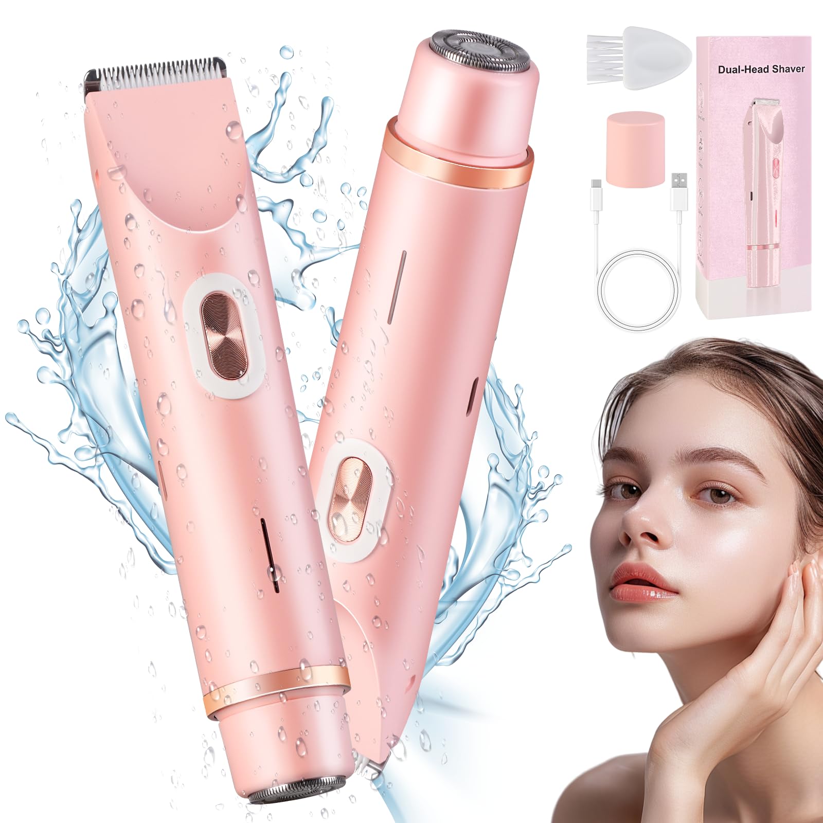 Glow Aura Womens Shaver, Dual Head Shaver Women, 2 In 1 Electric Razor For Womens Legs Underarm Face Pubic Hairs, Glowshave Hair