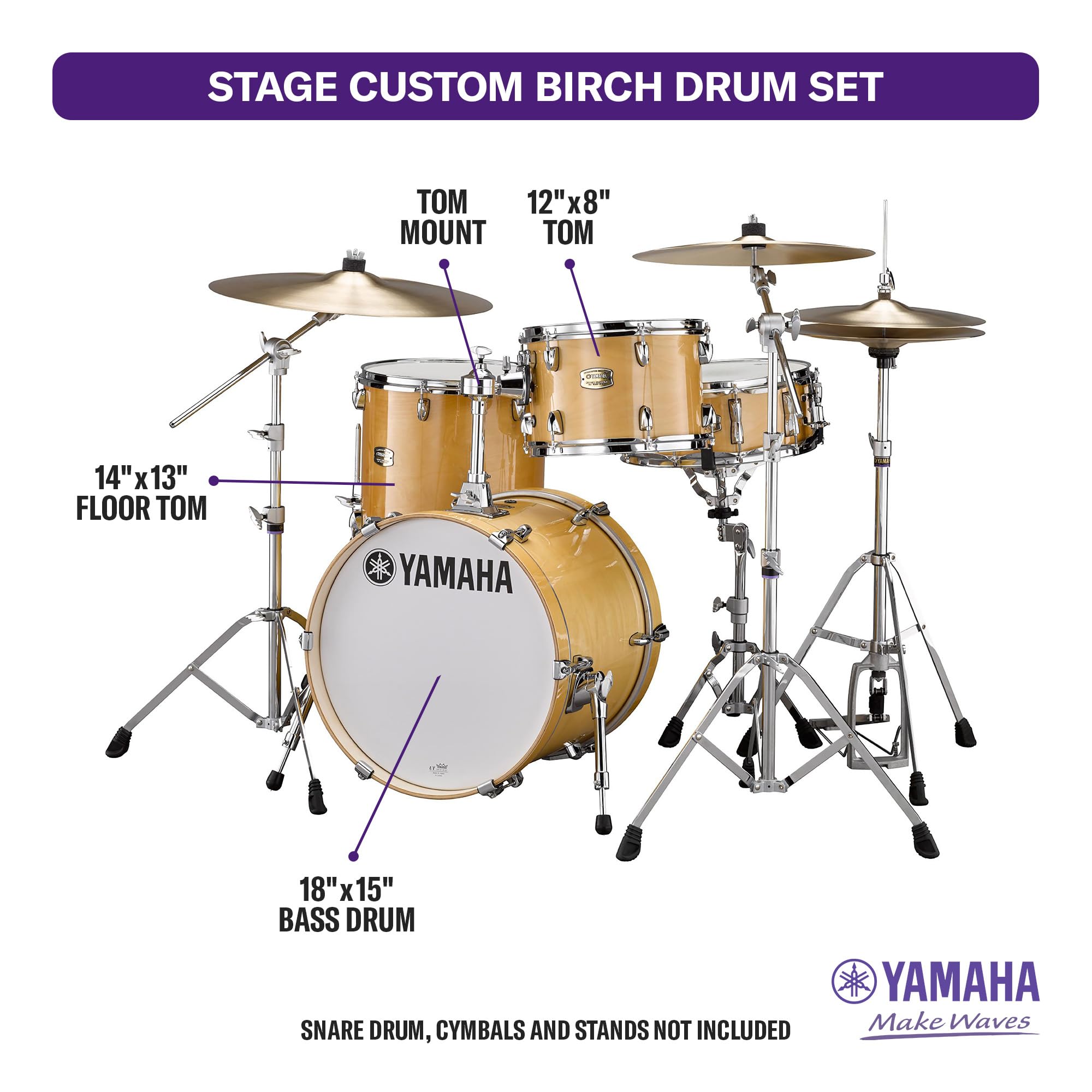 Yamaha Stage Custom Birch 3Pc Bop Drum Shell Pack - 18 Kick, Natural Wood