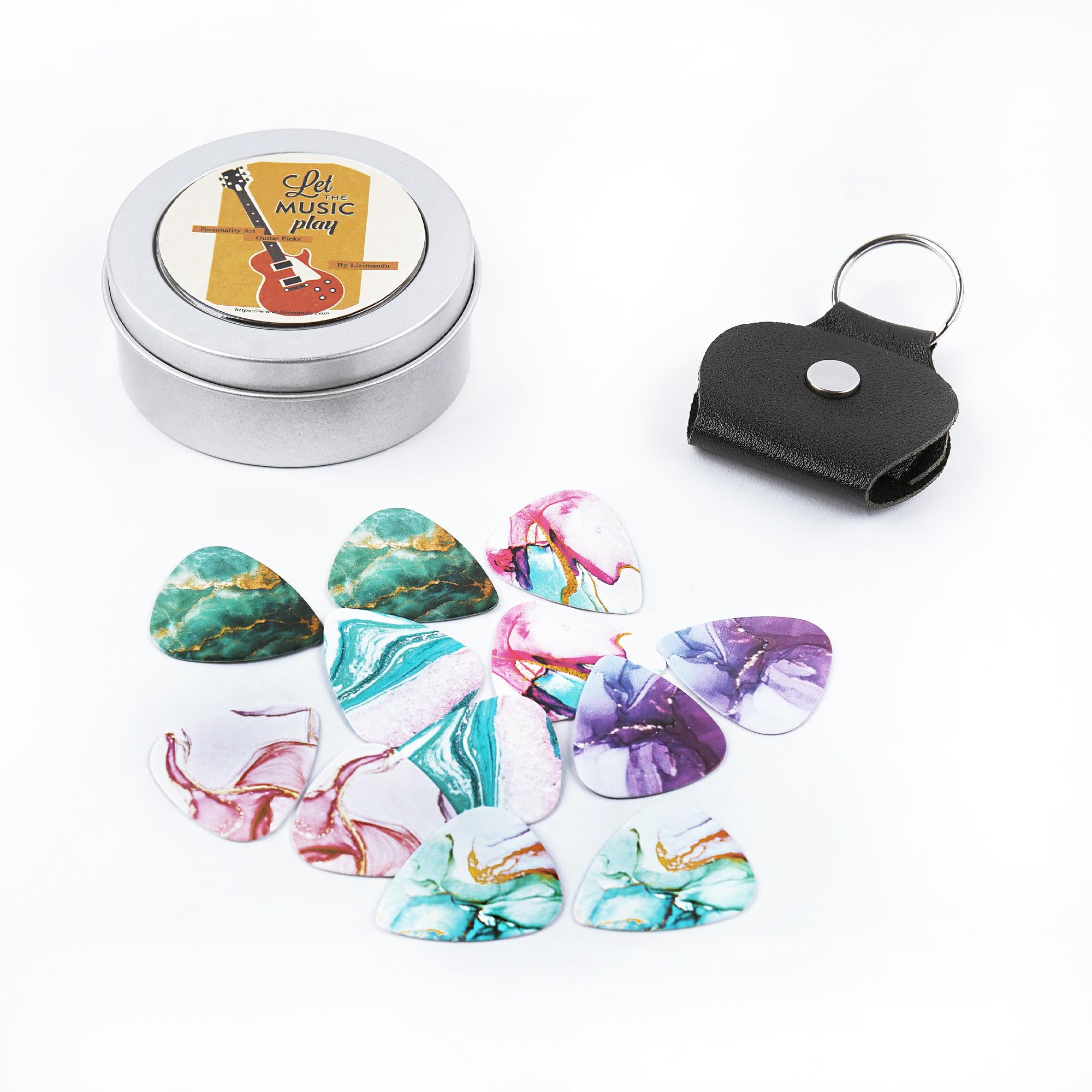 Cheliz 12 Pack 0.71Mm Stylish Colorful Celluloid Guitar Picks Plectrums For Guitar Bass(14 Ink Splashing), Medium