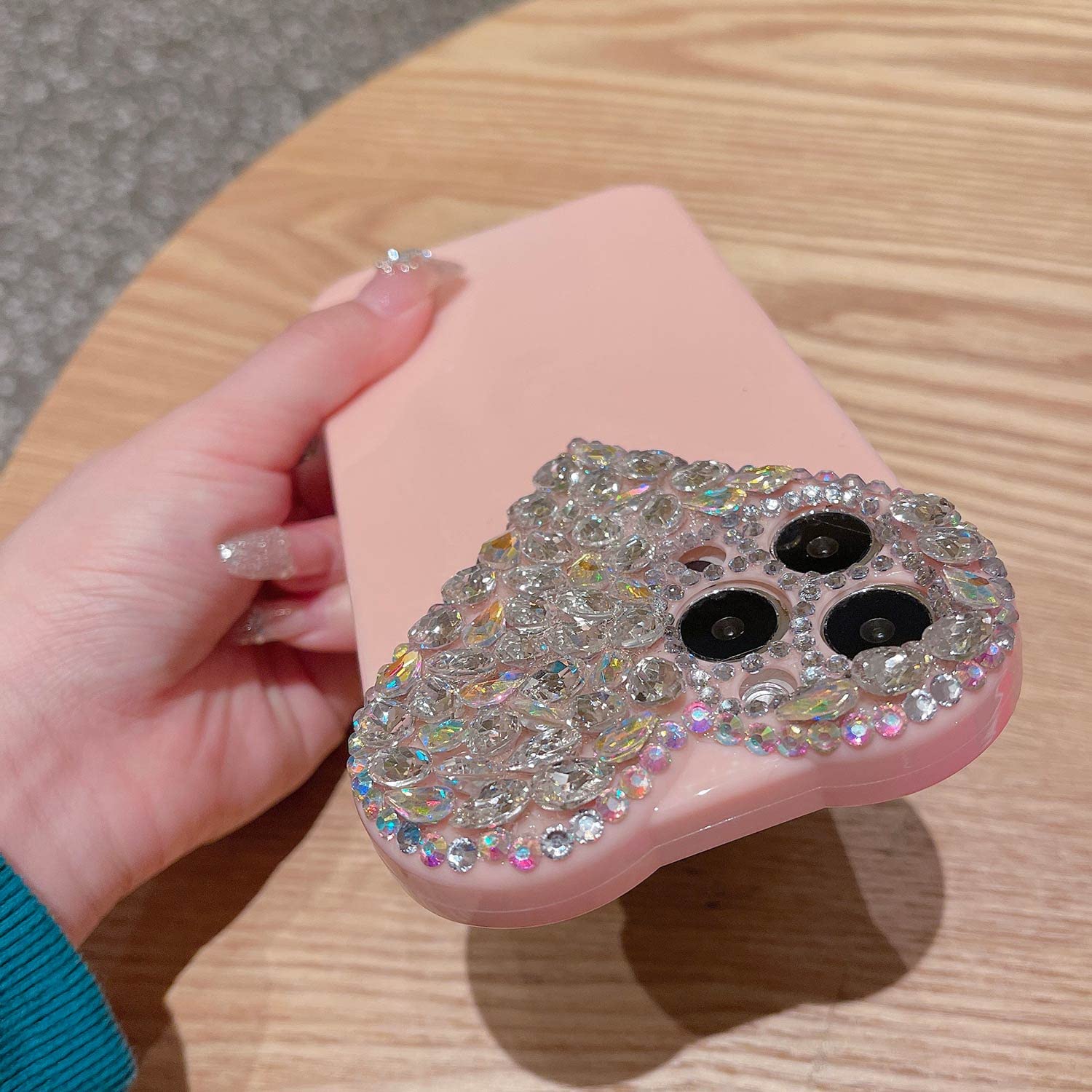 Enytdmo Cute Iphone 12 Case 3D Glitter Sparkle Bling Case For Women Girls, Pretty Rhinestone Diamond Cute Aesthetic Love Heart P