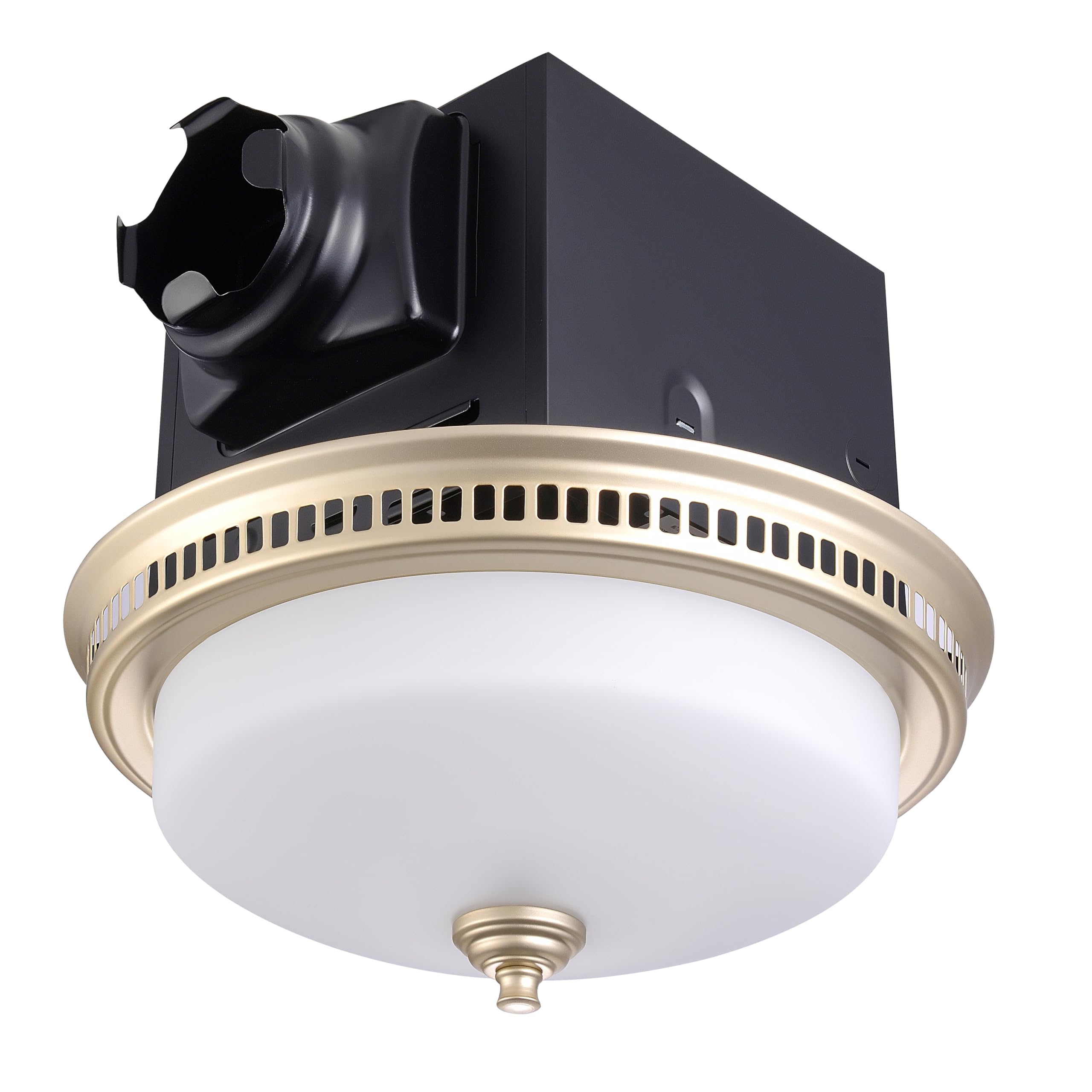Decorative Round Matte Gold 110CFM Bath Fan w/Integrated LED Light and Glass Globe
