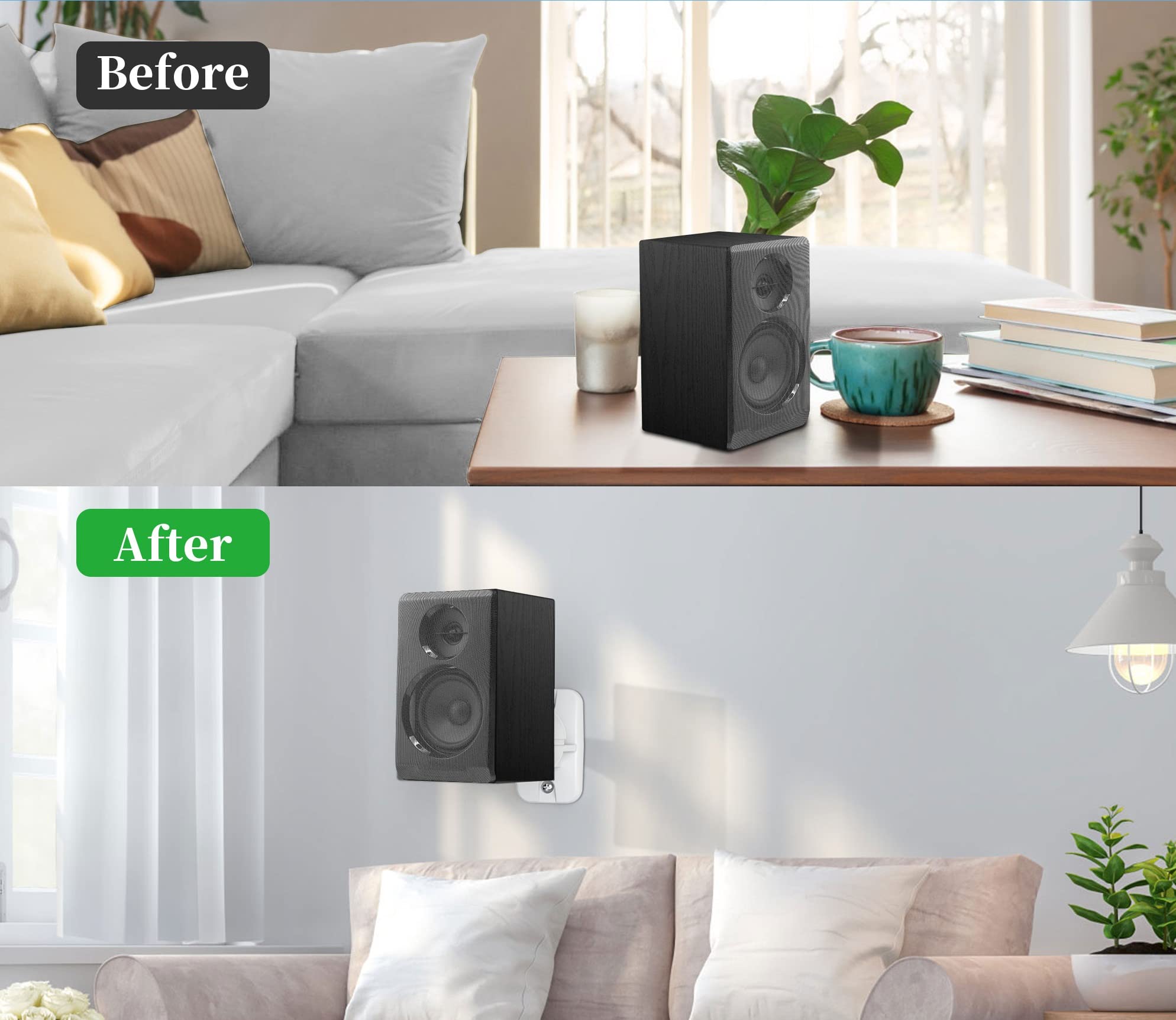 Homemount Speaker Wall Mount Brackets - Surround & Bookshelf Speaker Wall Mounts Kit, Holds Up To 8 Lbs, 2 Pack, White