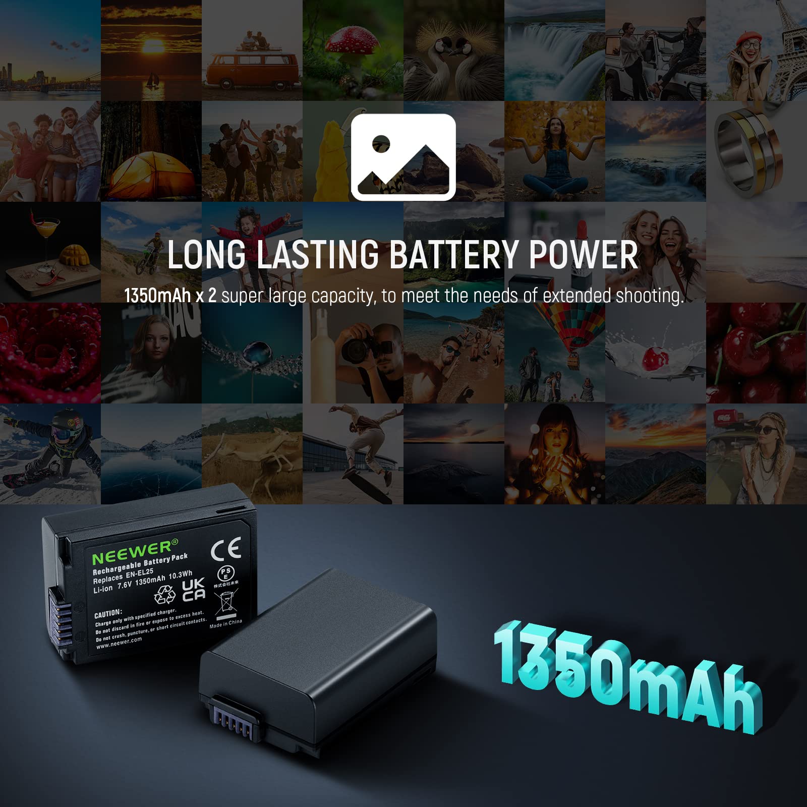 Neewer En El25 Replacement Battery And Usb Charger Set, 2 Pack 1350Mah Batteries And Dual Channel Type C Usb Charger, Compatible