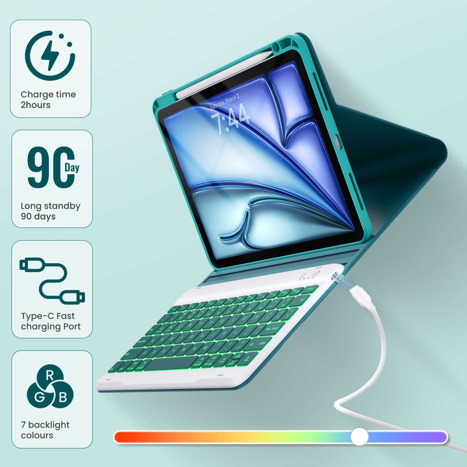 Oyeeice For Ipad Pro 11 Inch Case With Keyboard   Detachable Backlit Keyboard, Upgraded Magnetic Cover With Pencil Holder For Ip