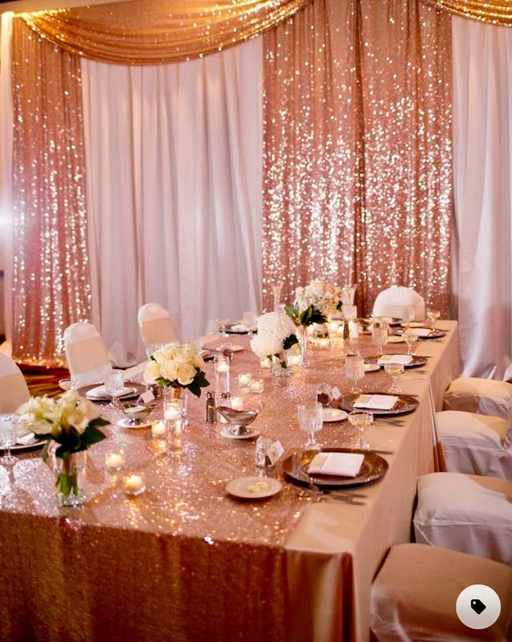 Poise3Ehome Rose Gold Sequin Backdrop, 2 Panels Sequin Backdrop Curtain, 2Ftx8Ft Sequin Curtains For Party Wedding Sequence Back