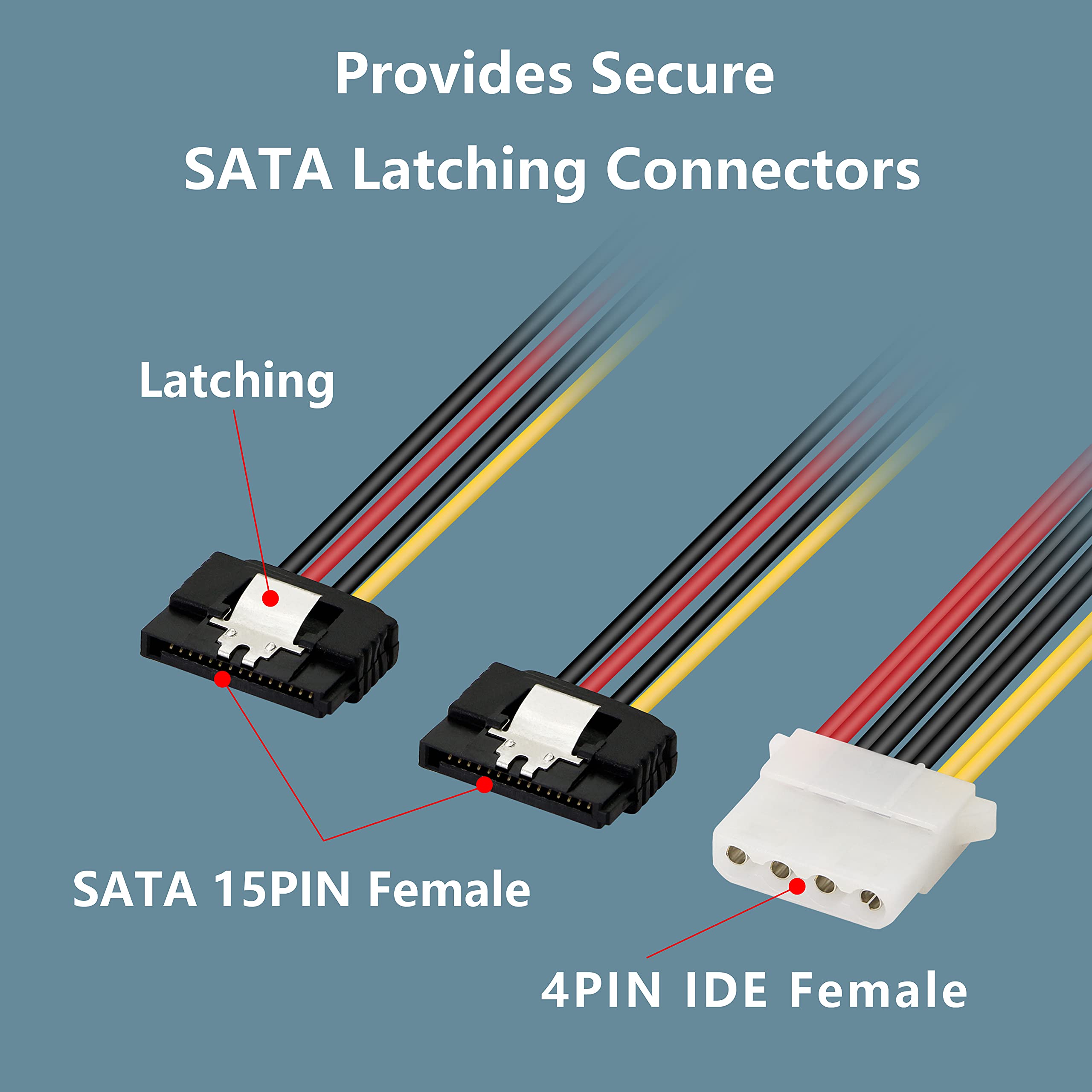 Gelrhonr 8In Lp4 To Dual Latching Sata Power Y Cable Splitter, 4 Pin Ide Female To 15Pin Female Adapter For Hhd/Ssd/Dvd Rw/Hard Drive 2Pcs