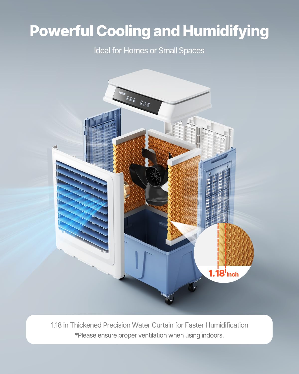 Vevor Evaporative Air Cooler, 3100 Cfm With 9 Gallon Water Tank Swamp Cooler, Portable Cooling Fan With Remote Control, 12H Time