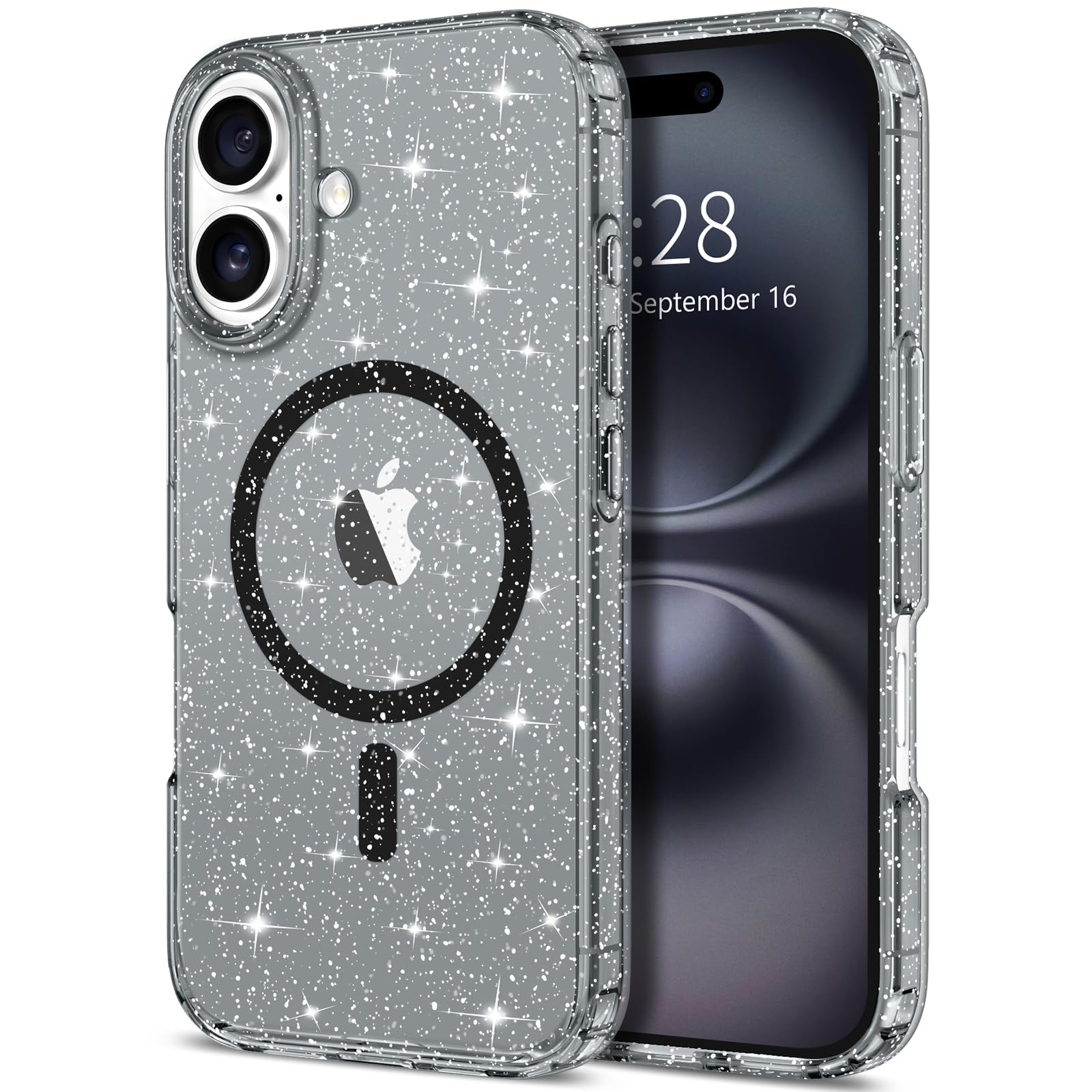 Hython for iPhone 16 Plus Case Glitter, Clear Glitter Sparkly Shiny Bling Sparkle Cute Cover, Anti-Scratch Soft TPU Thin Slim Fi