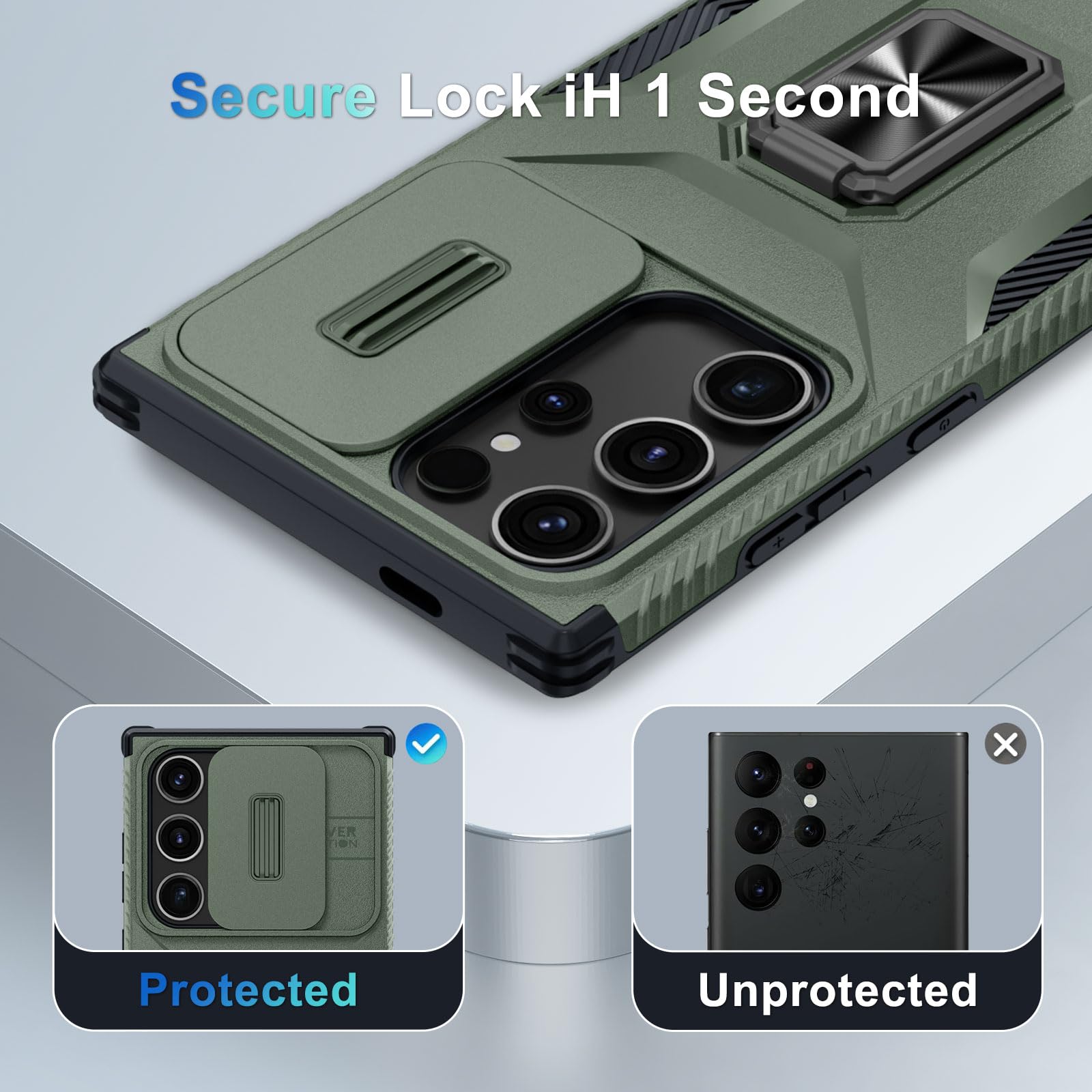 Casejeen For Samsung Galaxy S24 Ultra Case With Tempered Glass Screen Protector And Camera Lens Cover,Rotated Ring Stable Kickst