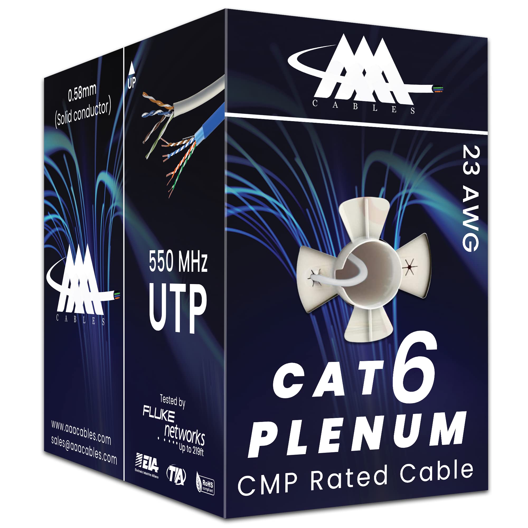 Aaa Cmp Cat6 Plenum Cable 1000Ft | 0.58Mm Solid Conductor | Dsx 8000 Test Passed | 23Awg Ethernet Plenum Cat 6 Cable | Utp Unshi
