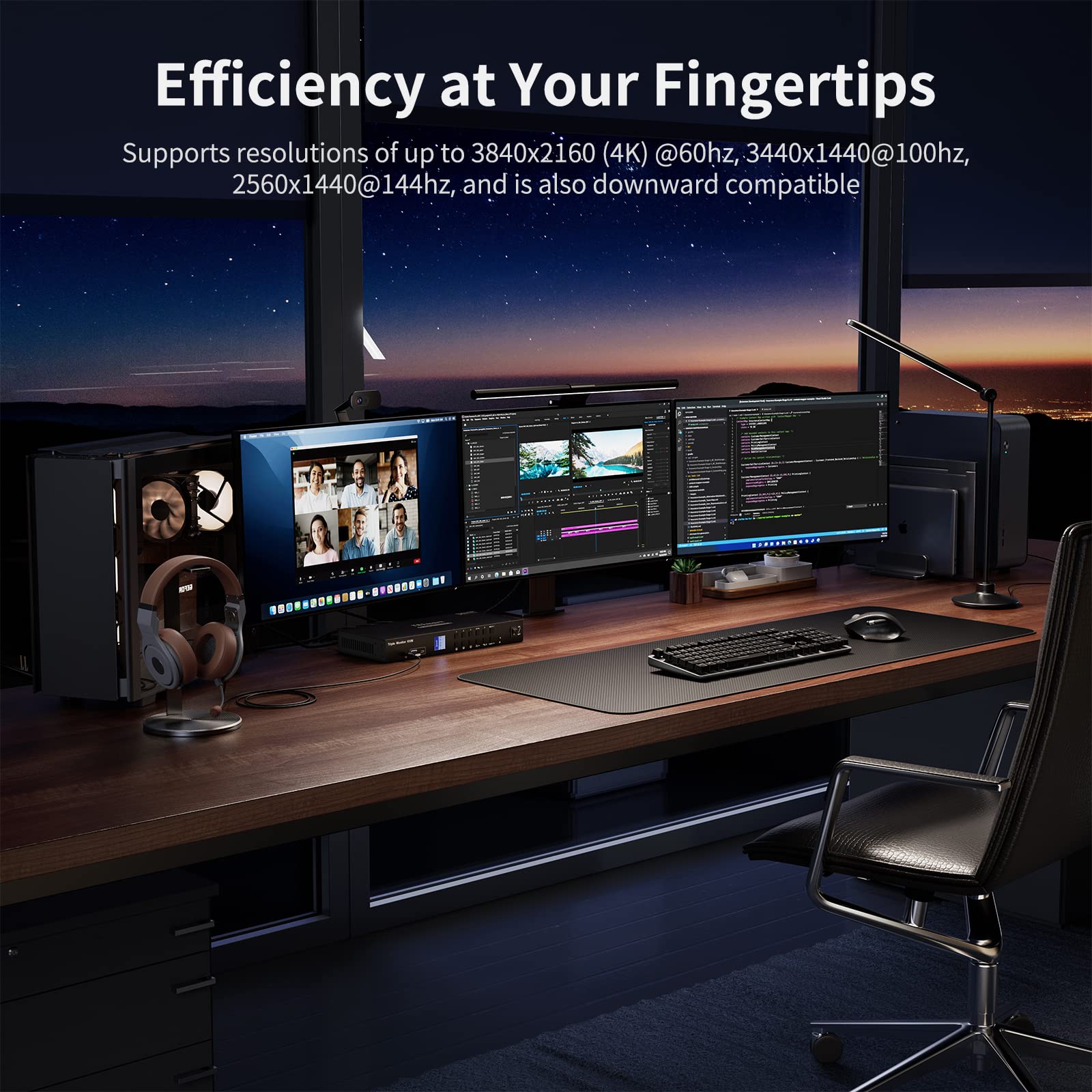 Tesmart Usb 3.0 Hdmi Kvm Switch 3 Monitors 4 Computers 4K@60Hz, Headset, Audio&Microphone, Edid Emulators, Hotkey Switch, Wired