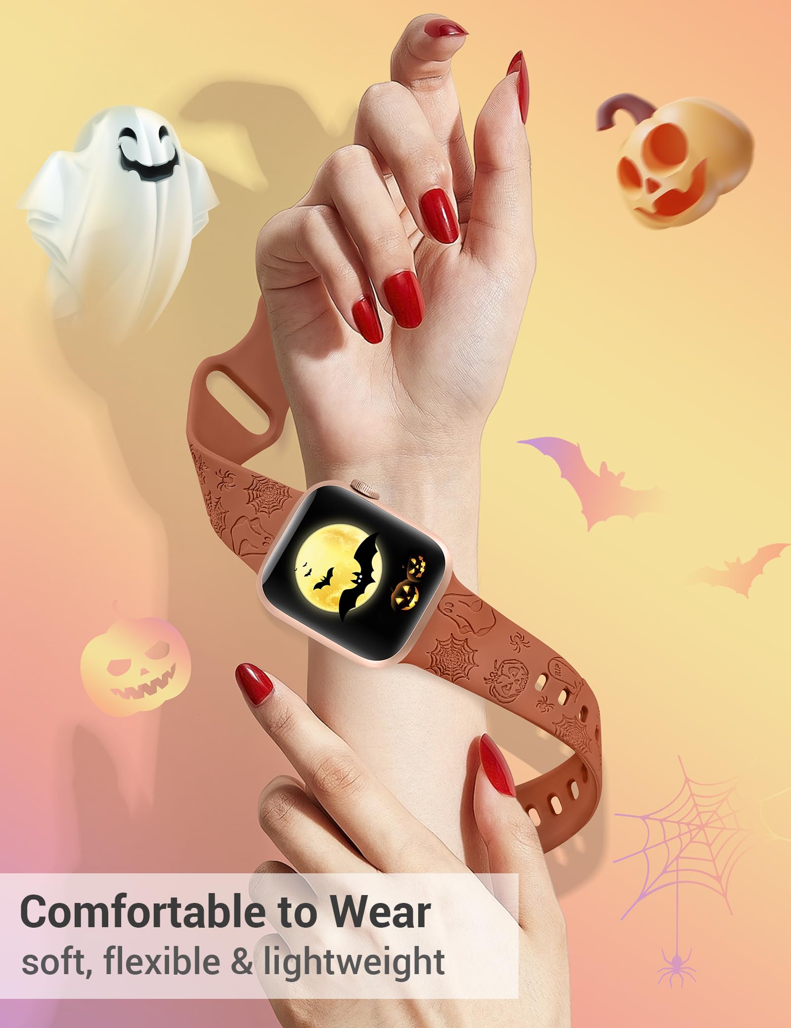 W Rara Halloween Engraved Band Compatible With Apple Watch Band 38Mm 40Mm 41Mm 42Mm 44Mm 45Mm 49Mm For Women Men, Soft Silicone
