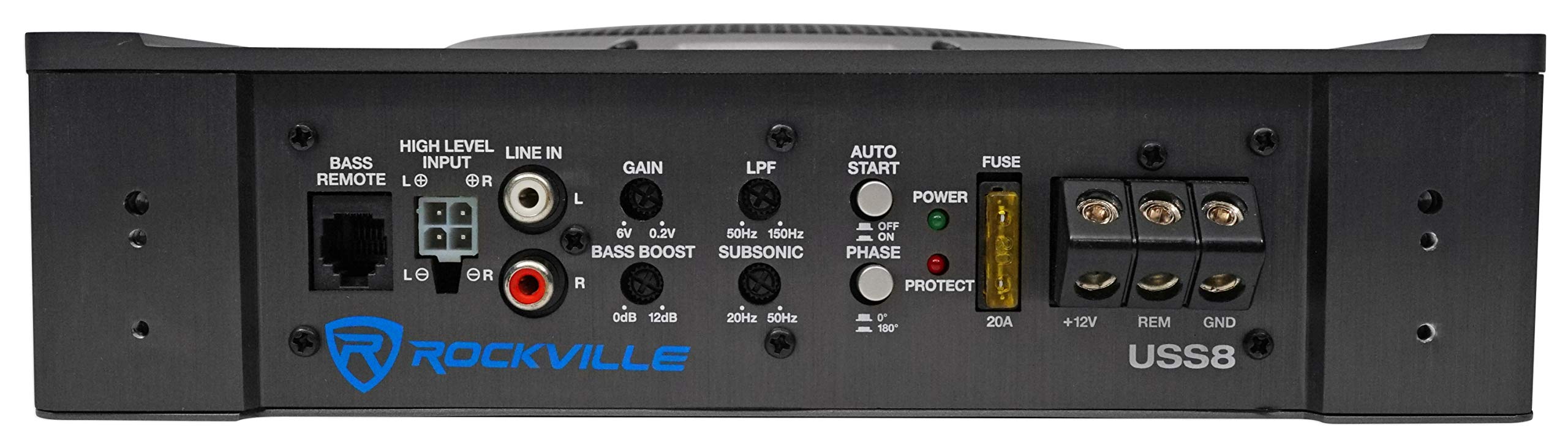 Rockville Uss8 8 600W Slim Under-Seat Active Powered Car/Truck Subwoofer Sub, Black