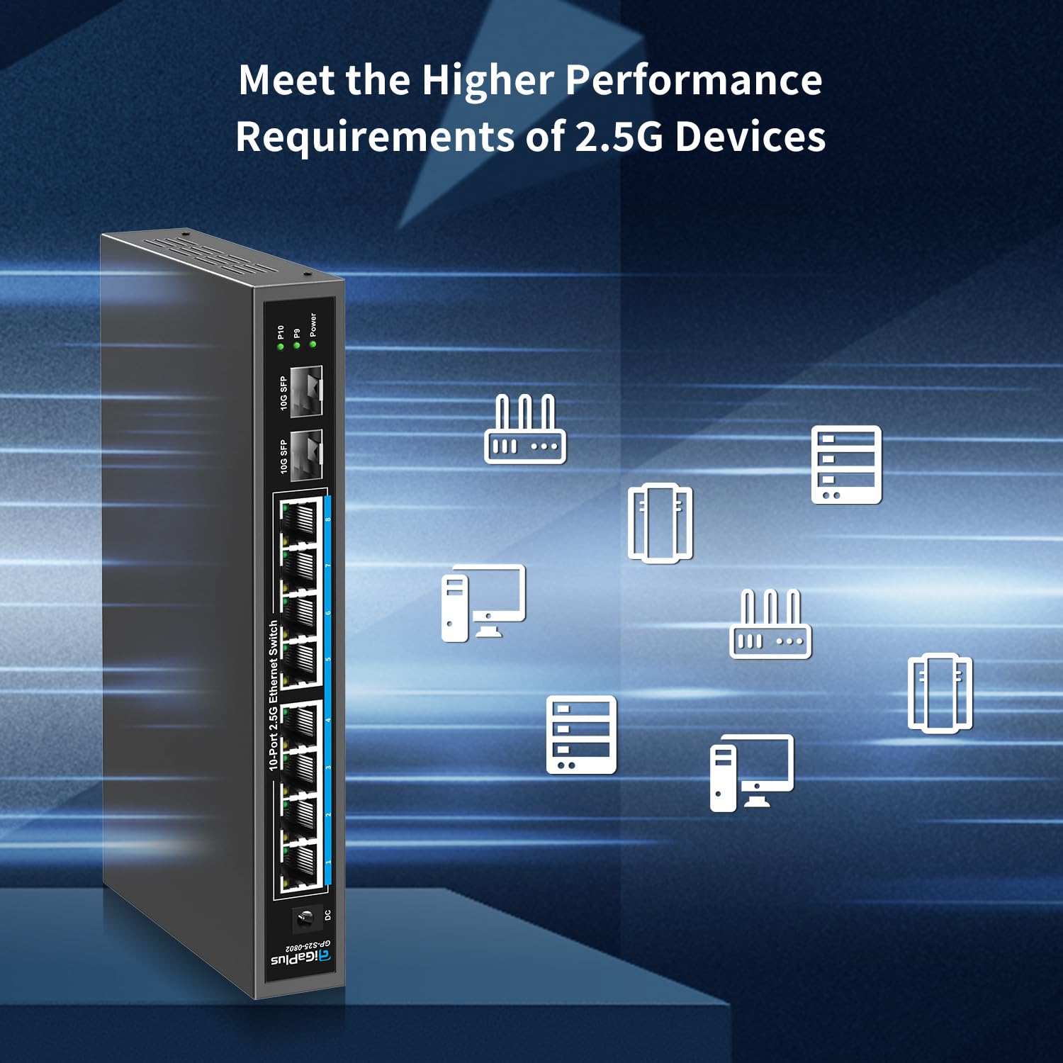 10 Port 2.5Gb Unmanaged Ethernet Switch With 8* 2.5G Base T Ports, 2* 10G Sfp+ Ports. Gigaplus 2.5Gbps Network Switch For 2.5Gbp