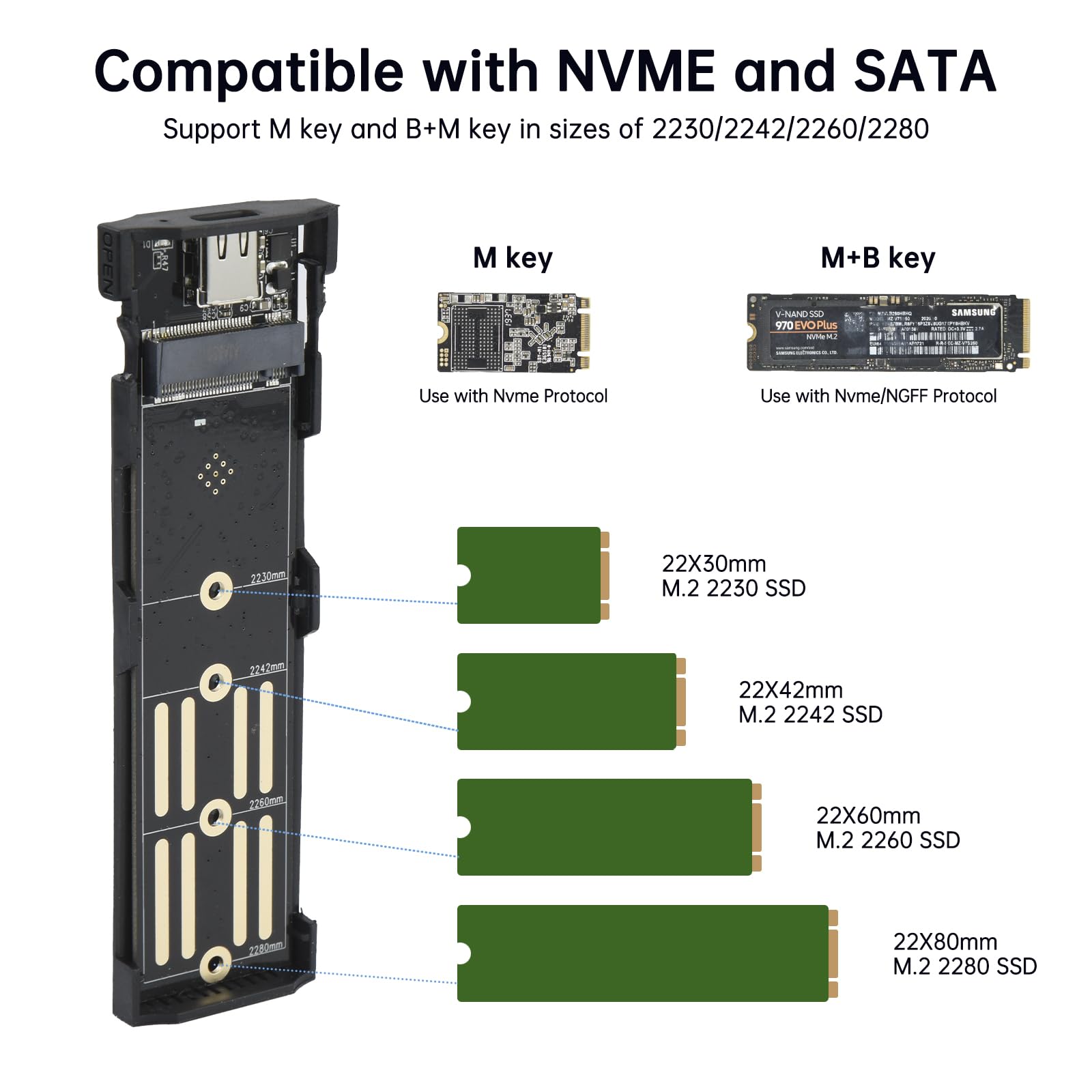 Eluteng M.2 Ssd Enclosure M.2 Nvme Sata Dual Protocol Hard Drive Enclosure Aluminum Usb 3.2 Gen 2 10Gbps External Nvme To Usb Ss
