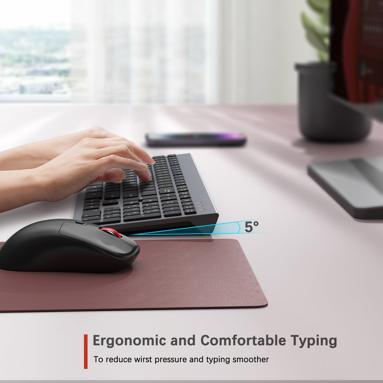 Gamcatz Wireless Keyboard And Mouse Combo,Quiet Click,Full Size Design With Number Pad,Ergonomic Mouse With 5 Dpi,Sleep Mode 2.4G Silent Portable Cordless Combo For Laptop/Pc/Computer/Mac(Grey)