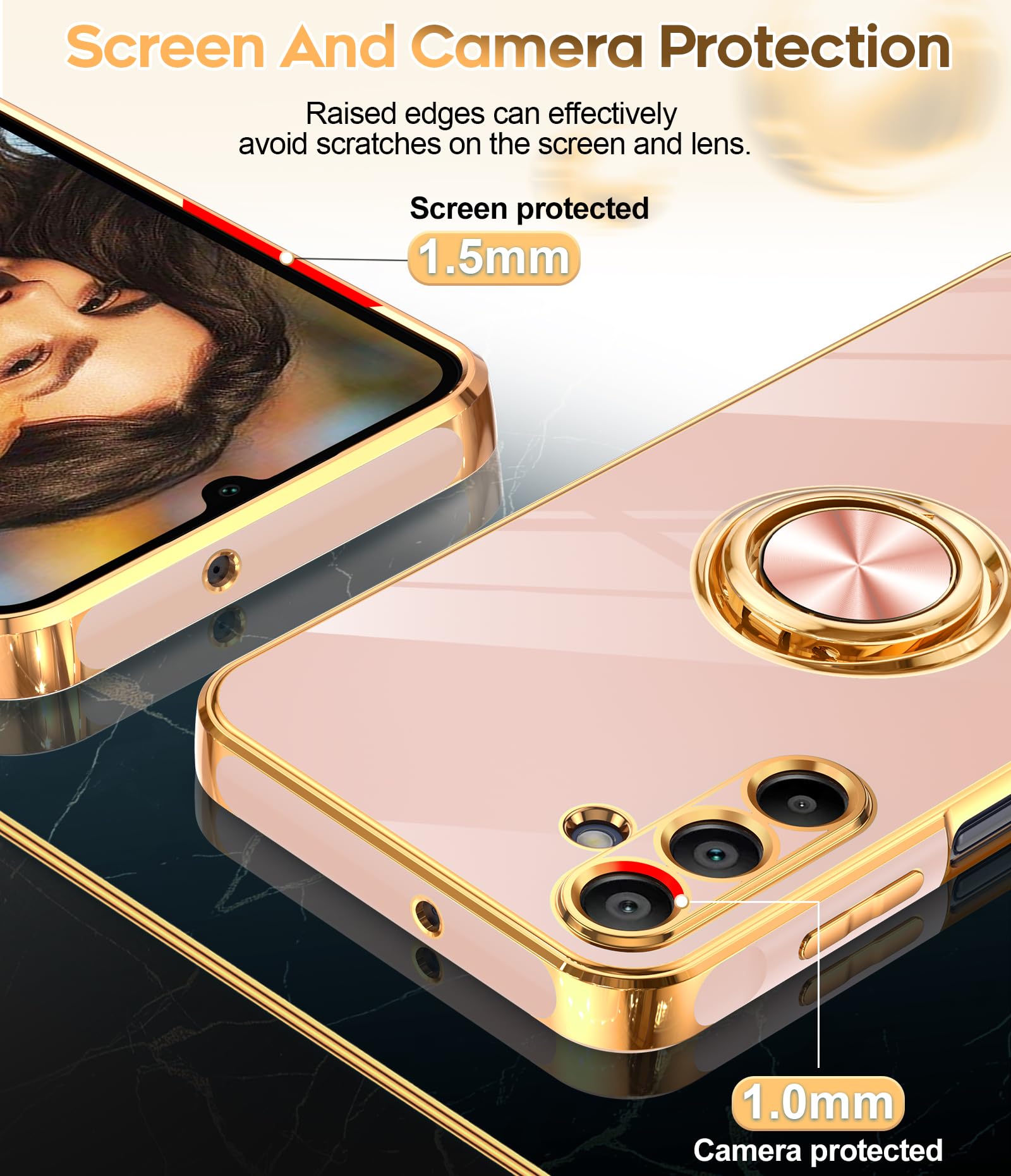 Leyi For Samsung Galaxy A15 Phone Case: With Tempered Glass Screen Protector [2 Pack] 360 Rotatable Ring Holder Magnetic Kicksta