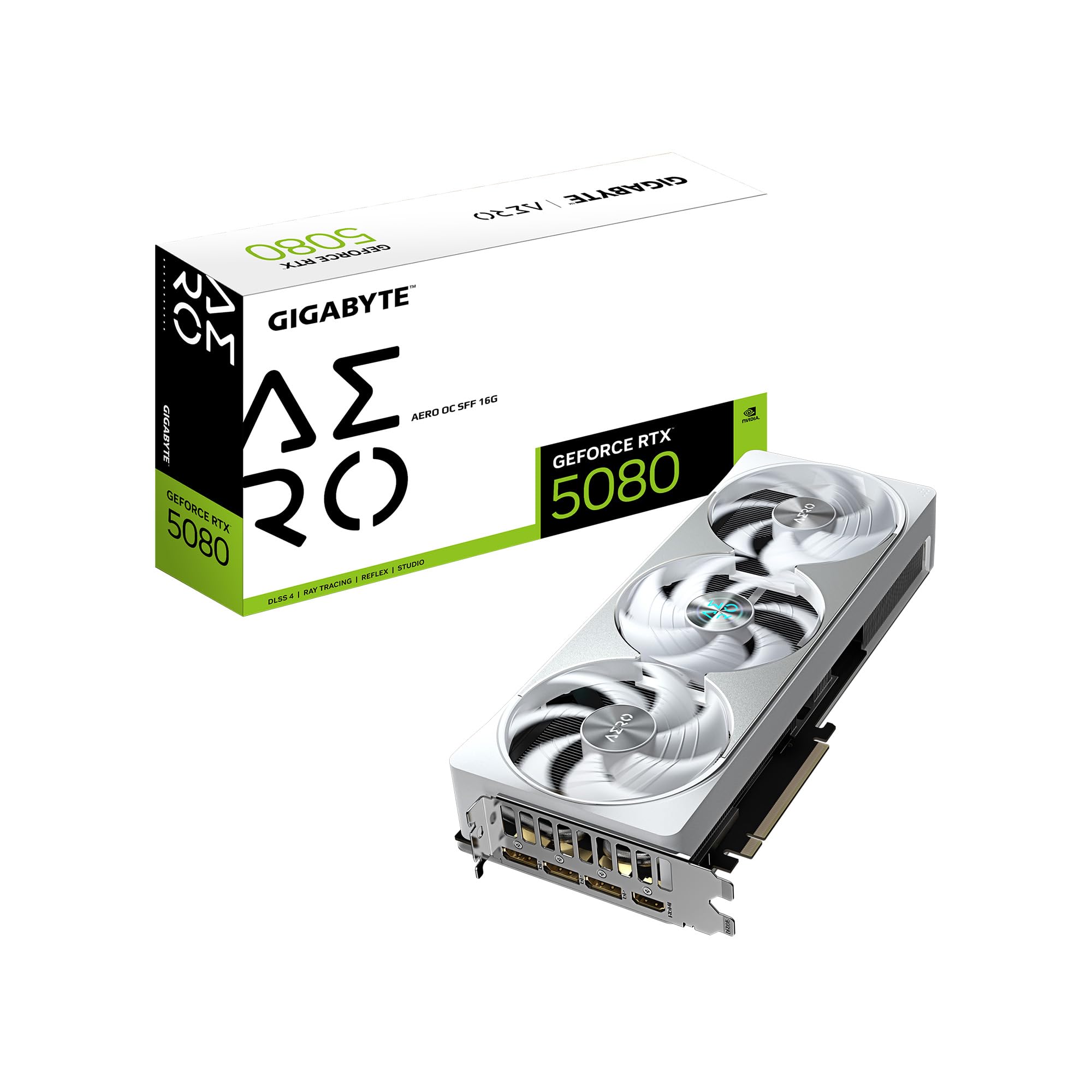 GIGABYTE GeForce RTX 5080 AERO OC SFF 16G Graphics Card, WINDFORCE Cooling System, 16GB 256-bit GDDR7, GV-N5080AERO OC-16GD Vide