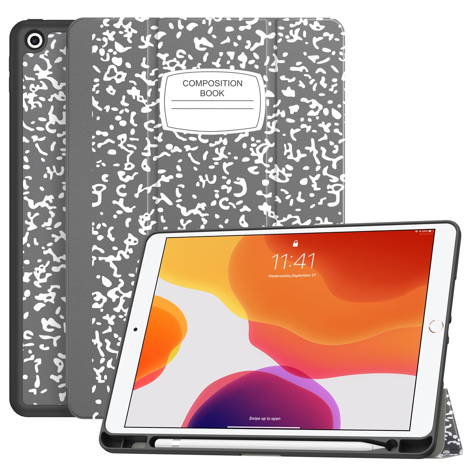 Soke Case For Ipad 9Th Generation 2021/8Th Gen 2020/7Th Gen 2019 With Pencil Holder   Premium Shockproof Case With Soft Tpu Back Cover & Auto Sleep/Wake For Ipad 10.2 Inch, Book Gray