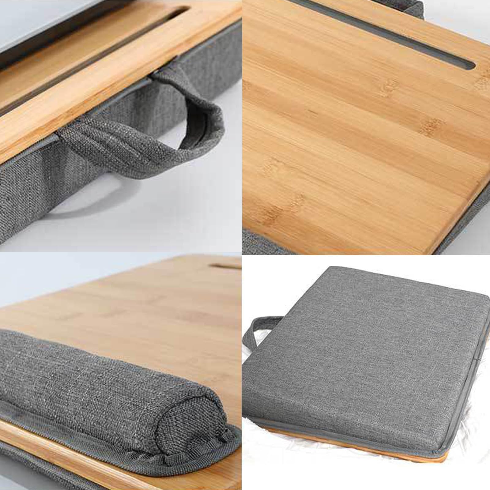 Sumisky Lap Desk Portable Laptop Stand With Cushion, Bamboo Platform With Phone Holder, Wrist Pad Fits Up To 15.6 Inch Laptops