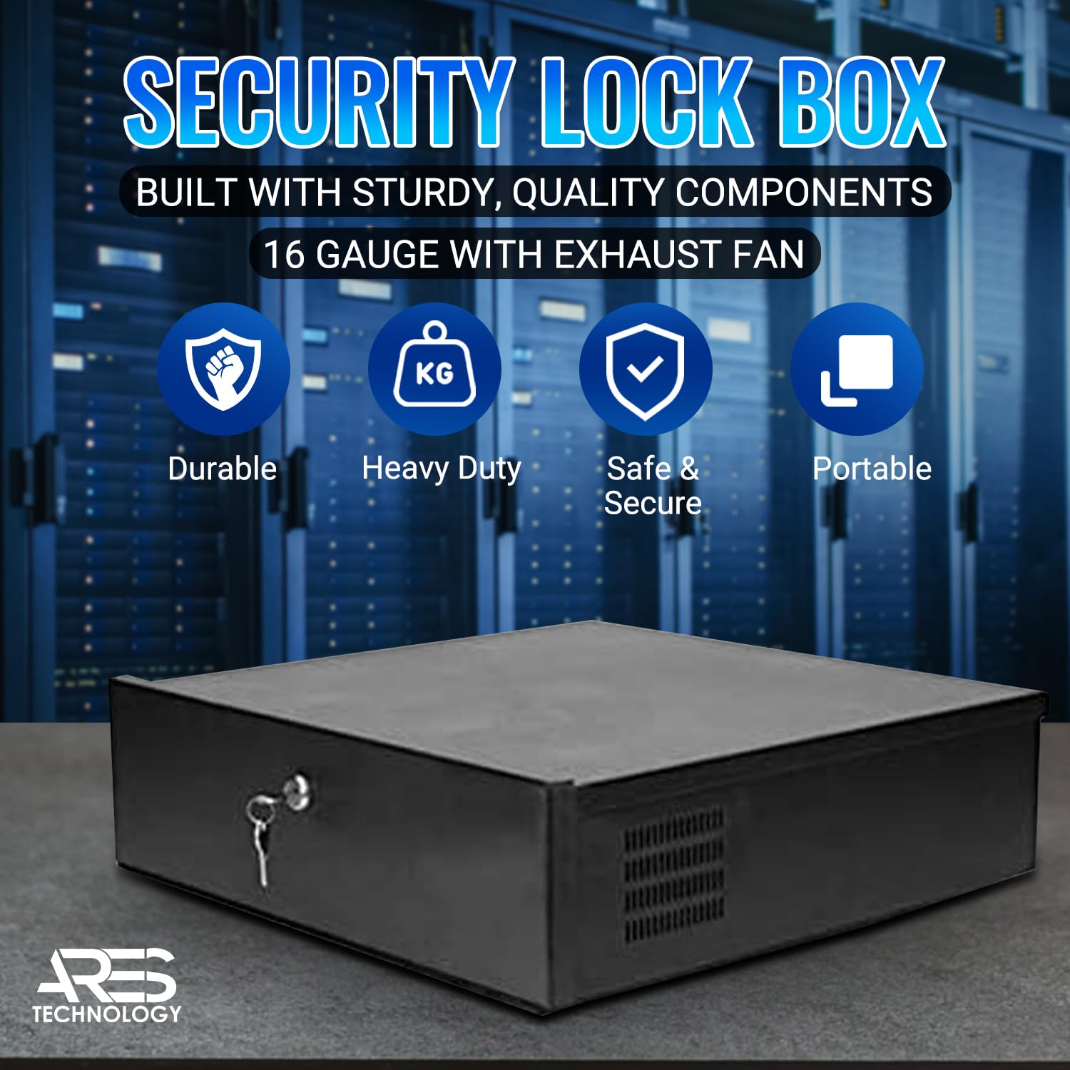 Ares Vision Heavy Duty Steel 18' X 18' X 5' Dvr/Pc/Tv Security Lock Box With 16 Gauge Steel Walls, Lock & Key, Removable Top, And Exhaust Fan. Great Security Box For Any Electronic Devices!