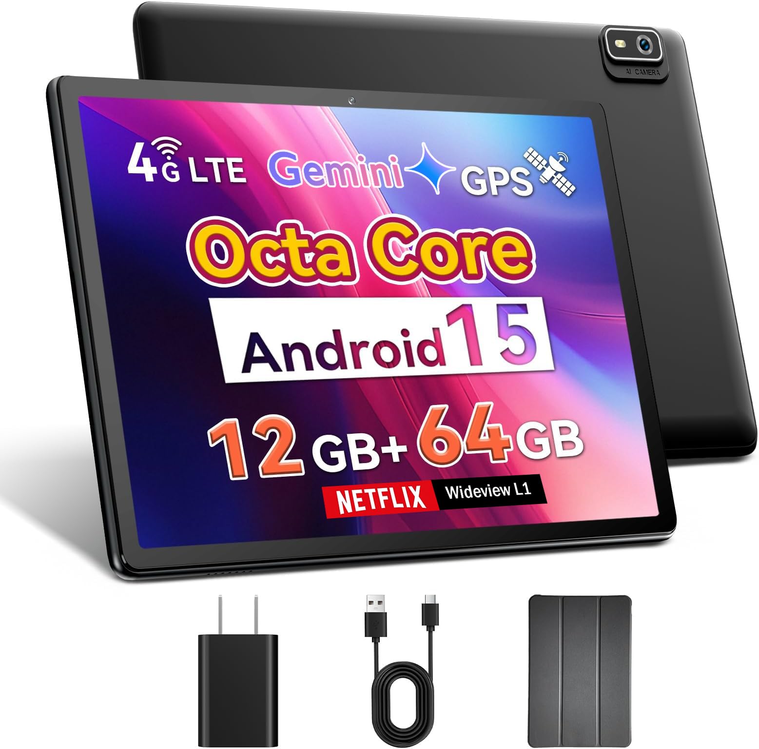 Topsand 10 Inch Android 15 Tablet with SIM Card Slot Uncloked,4G Cellular Tablet Phone, Octa-Core, 12GB+64GB, 2TB Expandable, Du