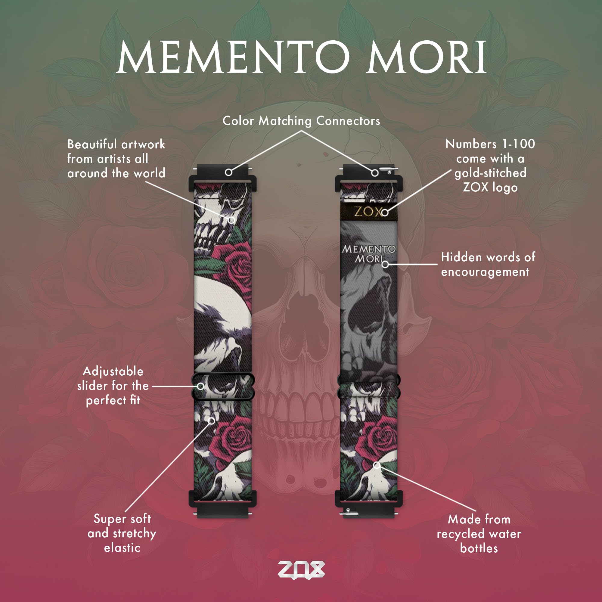 Zox Android Smart Watch Band - Memento Mori | Soft, Adjustable Elastic Band With Motivational Affirmations And Beautiful Artwork