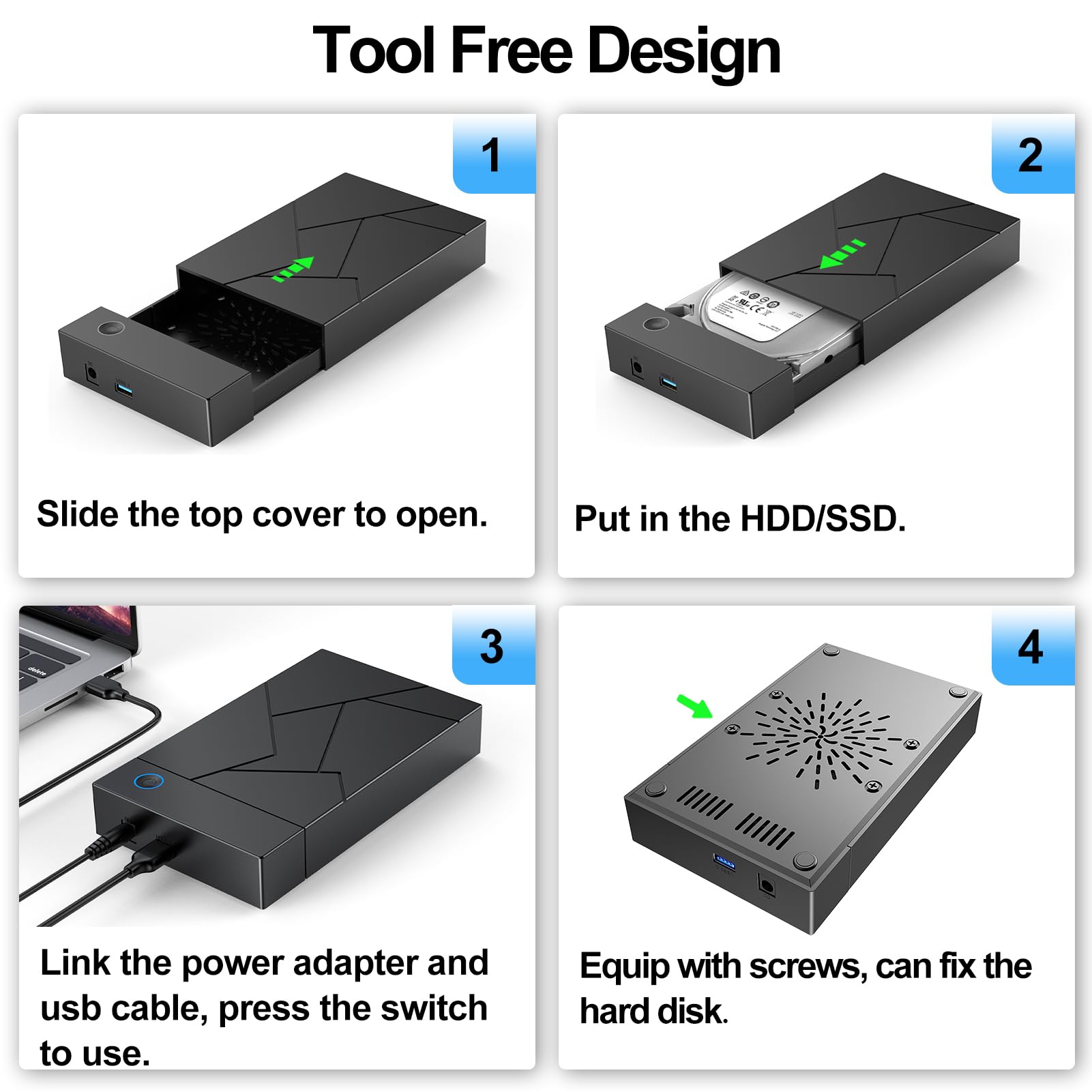 Hard Drive Enclosure 3.5, Femoro Usb 3.0 Internal Sata Hdd Case With 12V 2A Dc Power Adapter For Internal 3.5 Inch Hdd Reader, Up To 20Tb, Support Uasp
