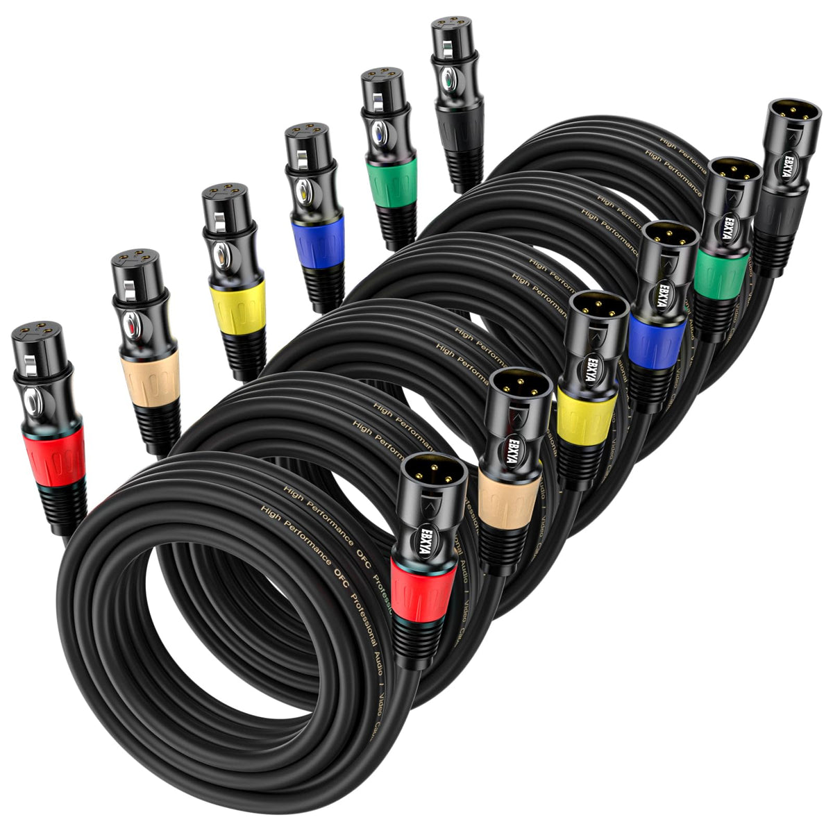 Ebxya Xlr Cable 15Ft 6 Packs   Balanced Dmx Cable With 3 Pin Xlr Male To Female Microphone Cable, Black