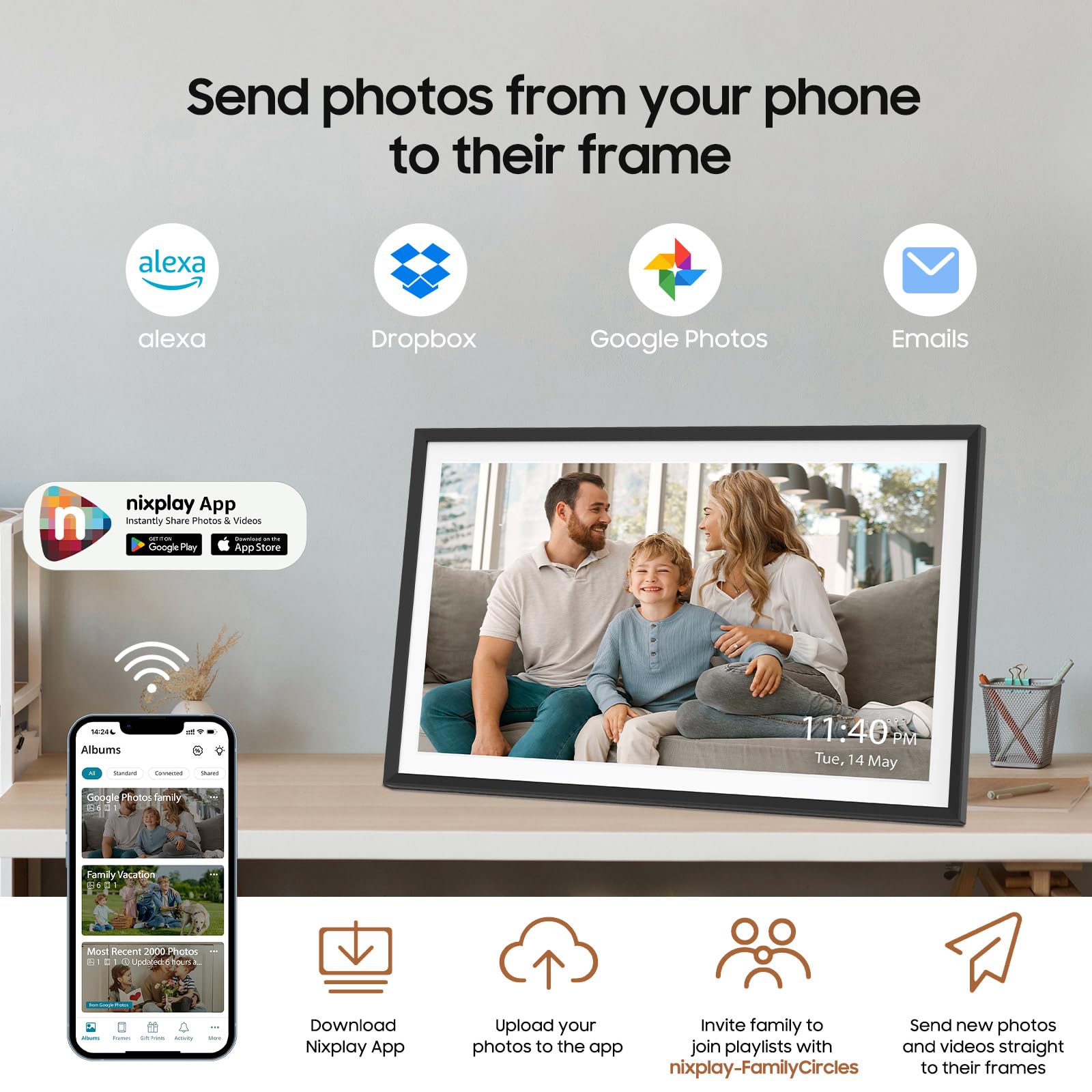 Nixplay Digital Picture Frame By Apolosign, 15.6 Inch Large Wifi Digital Photo Frame, Easy To Share Photos And Videos Via Nixpla