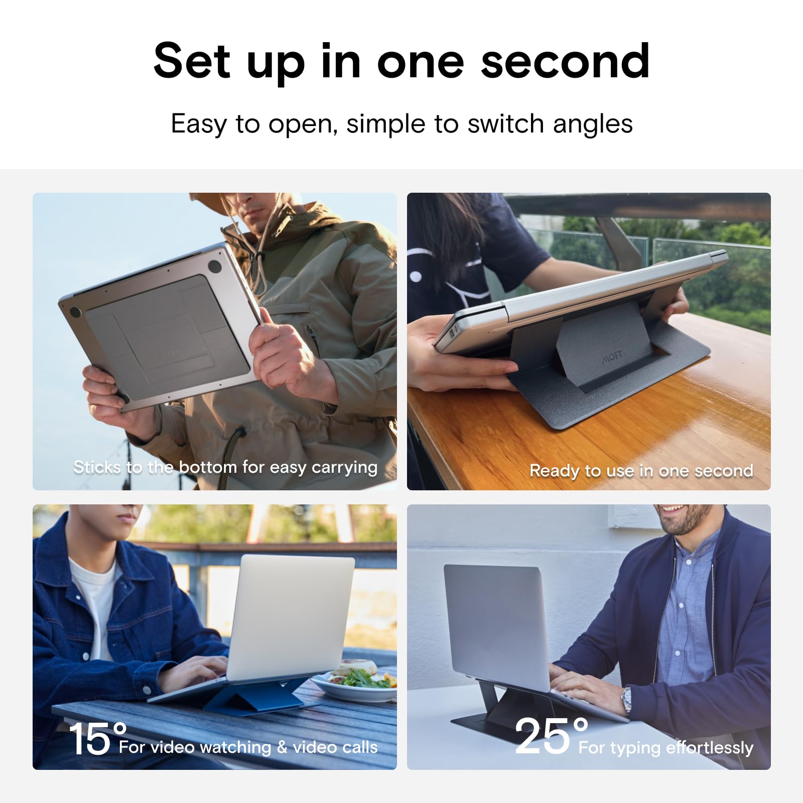 Moft Invisible Slim Laptop Stand, Adhesive And Reusable, Adjustable Perfect Viewing Angles, Compatible With Laptops Up To 15.6''
