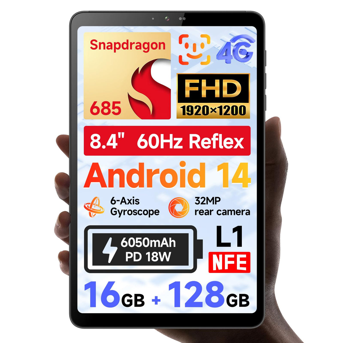 Bncf 8.4 Inch Snapdragon 685 Android 14 Tablet, Fhd Ips 1920X1200 Resolution 60Hz Reflex Bpad Mini With Widevine L1, 16Gb+128Gb(
