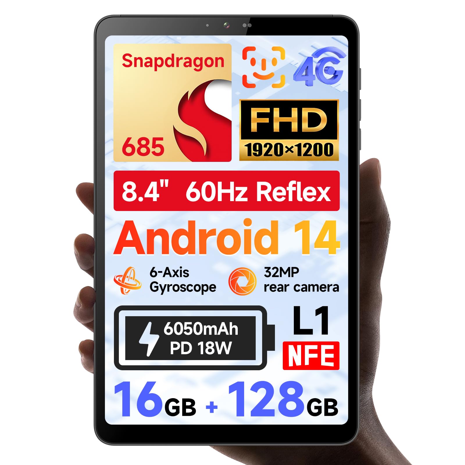 8.4 Inch Snapdragon 685 Android 14 Tablet By Bncf, Fhd Ips 1920X1200 Resolution 60Hz Reflex Bpad Mini With Widevine L1, 16Gb+256