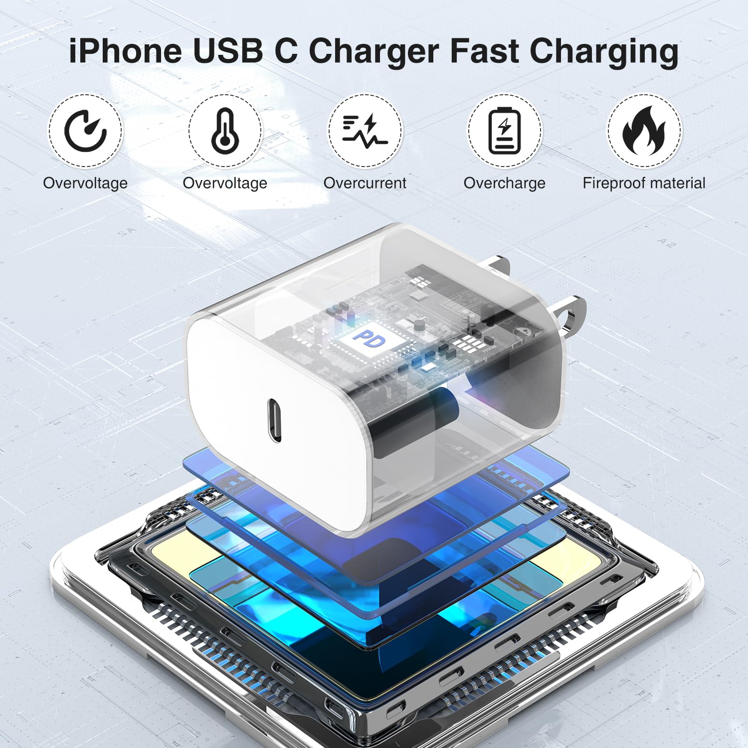 Qziiw Iphone Charger,Iphone Fast Charger,[Mfi Certified] Iphone Fast Adapter,Usb C To Lightning Charging Cable 6 Feet,20W Usb C