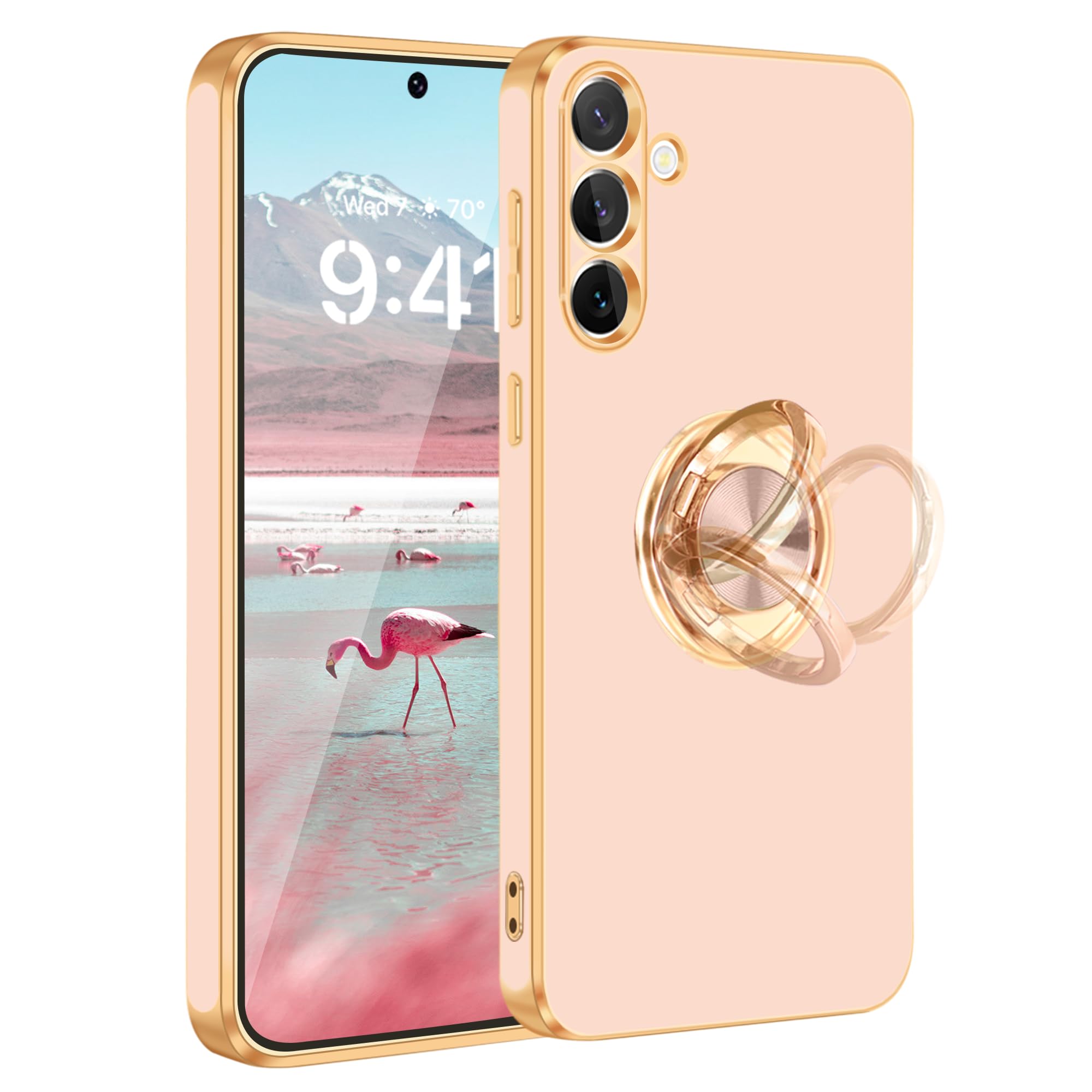 Fingic For Galaxy S24 Fe Case[With 360 Ring Holder][Support Magnetic Car Mount] Cute Kickstand Slim For Women Girl Nonslip Tpu R
