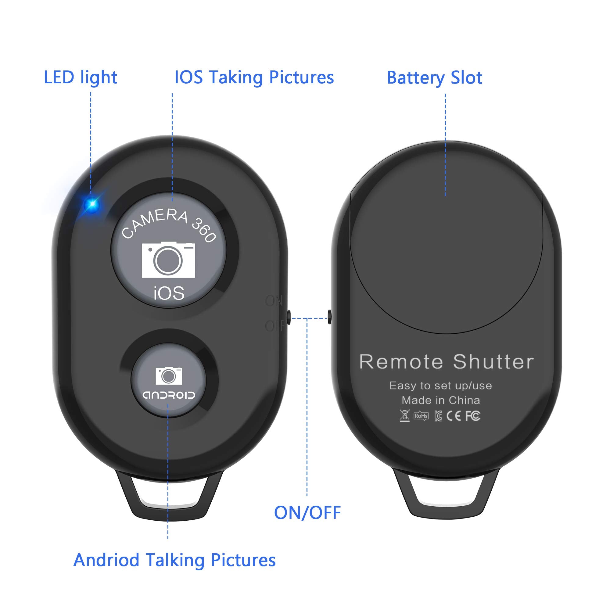Wireless Camera Remote Shutter For Smartphones (2 Pack), Zttopo Wireless Phone Camera Remote Control Compatible With Iphone/Andr
