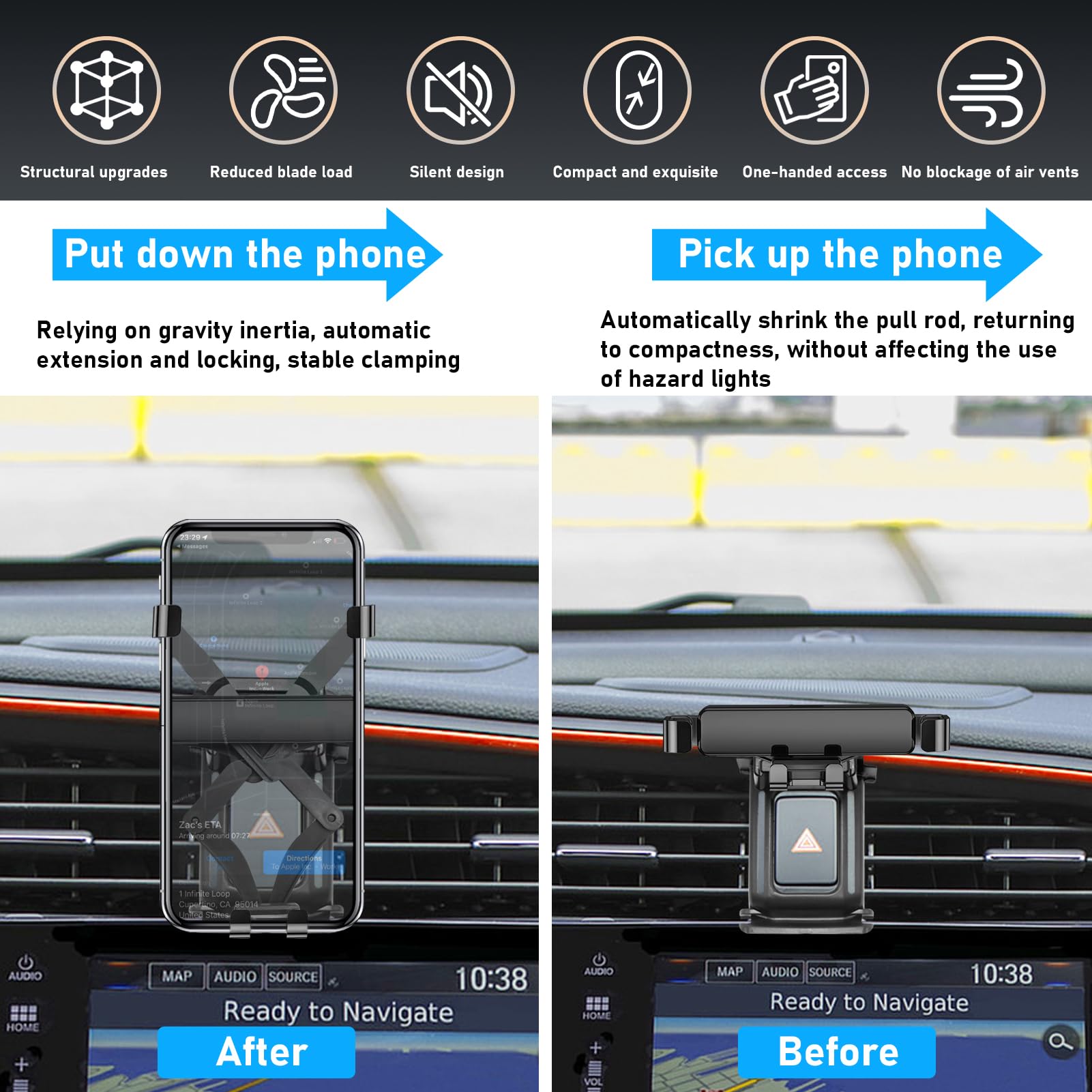 Apeser Compatible With Honda Civic Phone Holder 2016-2021,Mount Hazard Light Slot,For 10Th Gen Civic Air Vent Phone Mount Anti-S