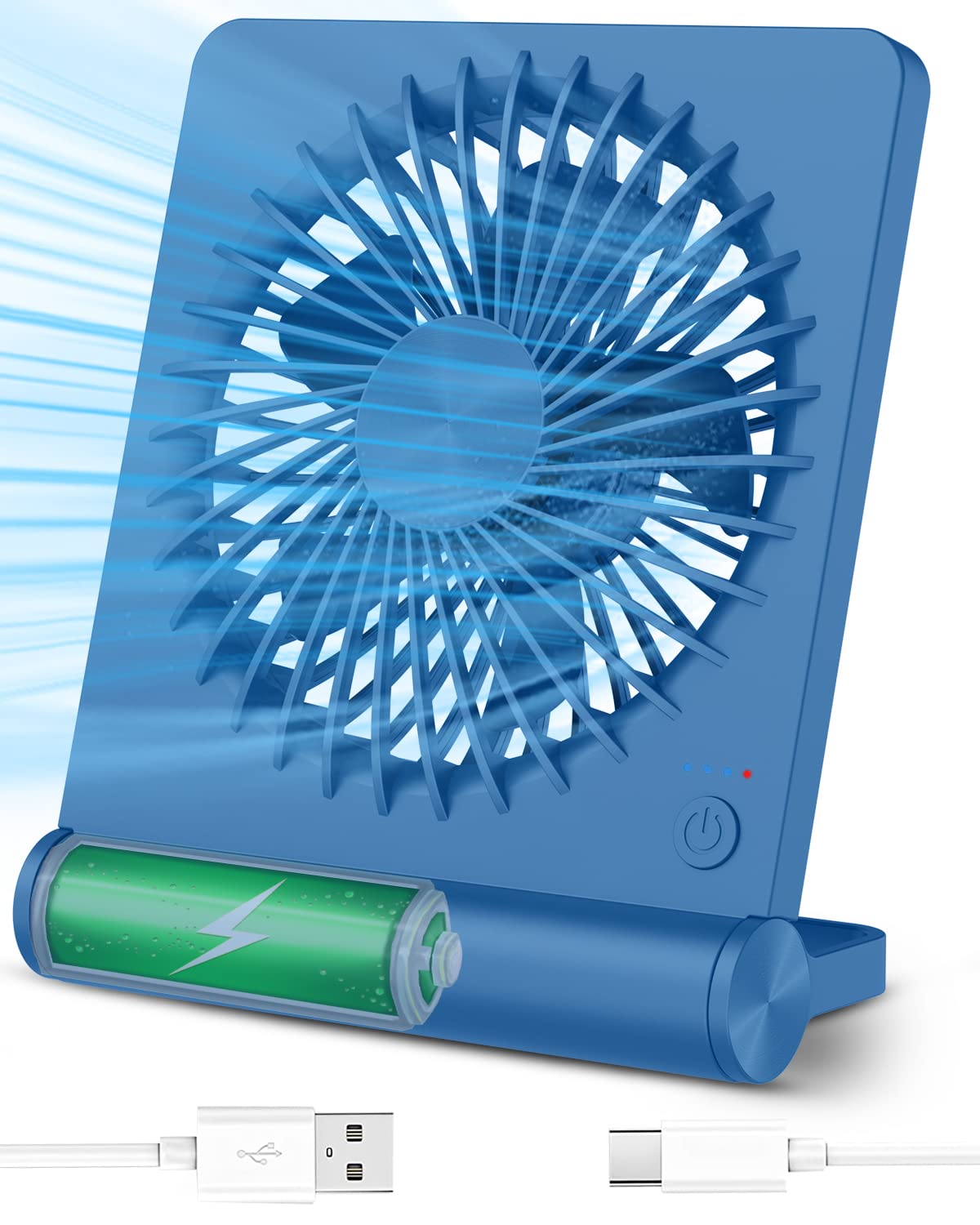 Tevelecin Small Desk Fan, 2000Mah Rechargeable Usb Fan Battery Operated,Ultra Quiet, Strong Wind, 3 Speeds Travel Fan