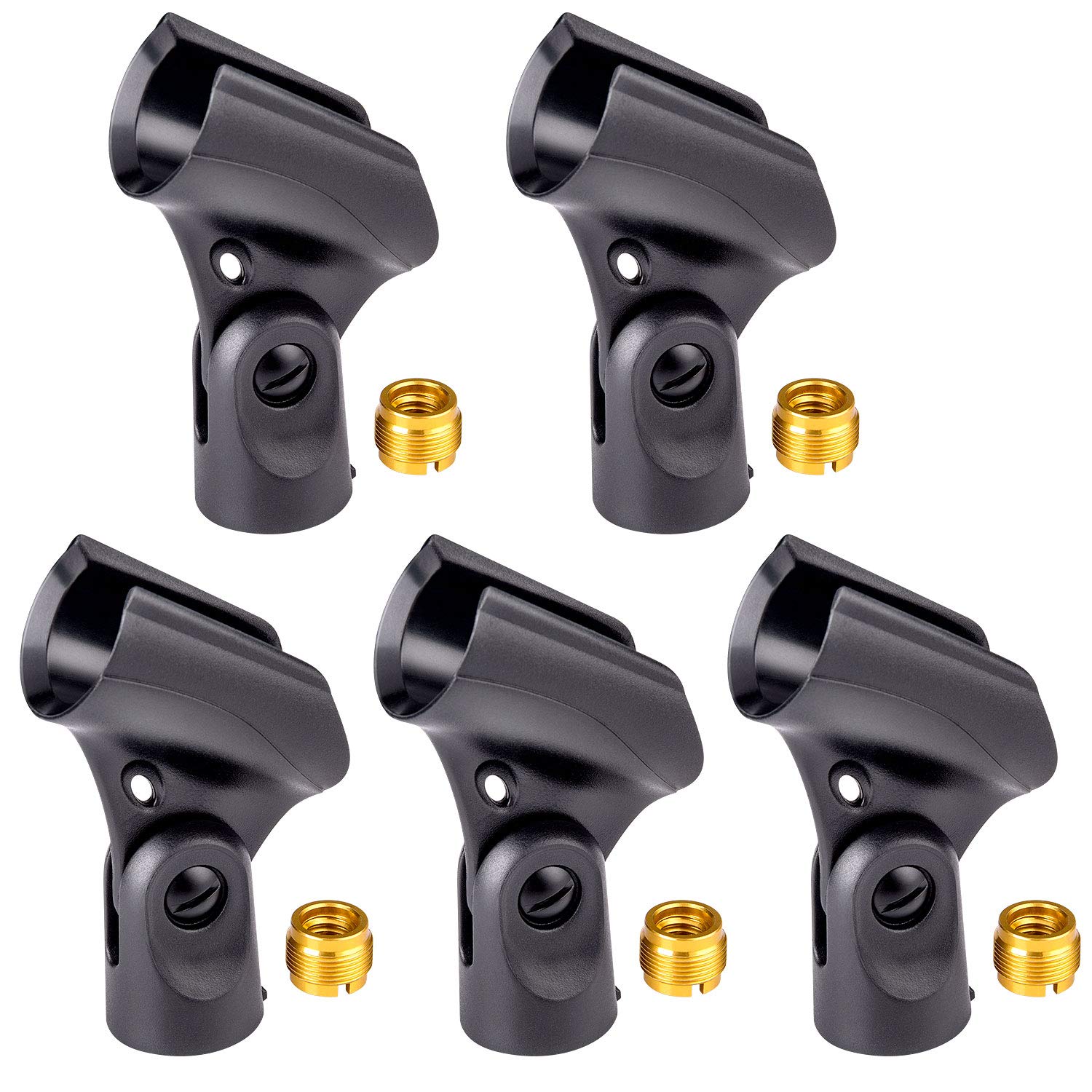 Universal Microphone Clip Holder With Nut Adapters 5/8' To 3/8',Black,5 Pack