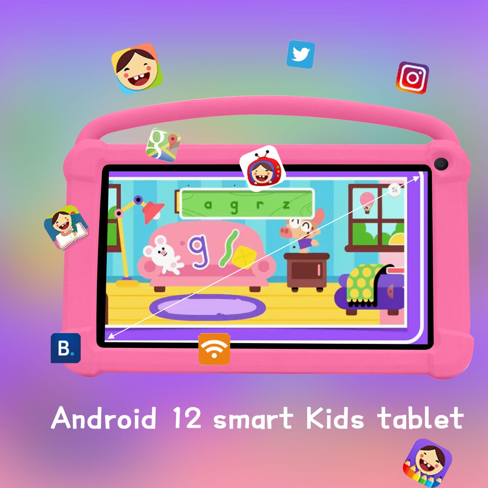 Yqsavior Kids Tablets, Android 12 Tablet For Kids, 4Gb Ram 32Gb Rom Toddler Tablet 7 Inch Ips Screen, Parental Control, 2+5Mp Du